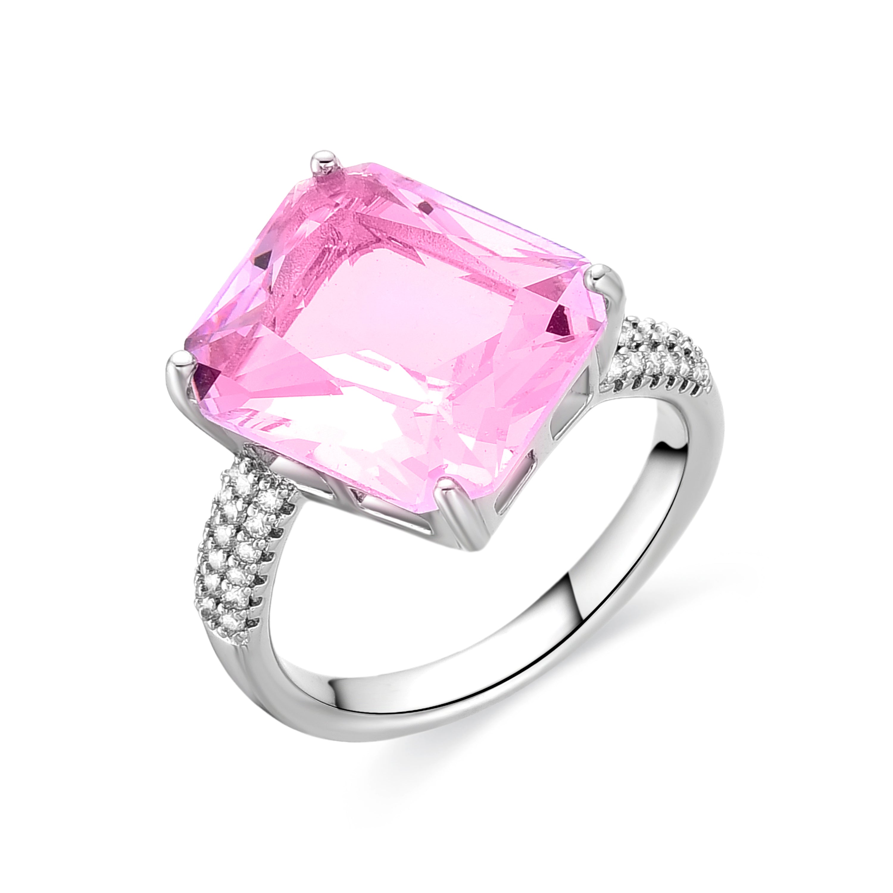 Anillo con Circonita Rosa acabado en rodio - Anfay