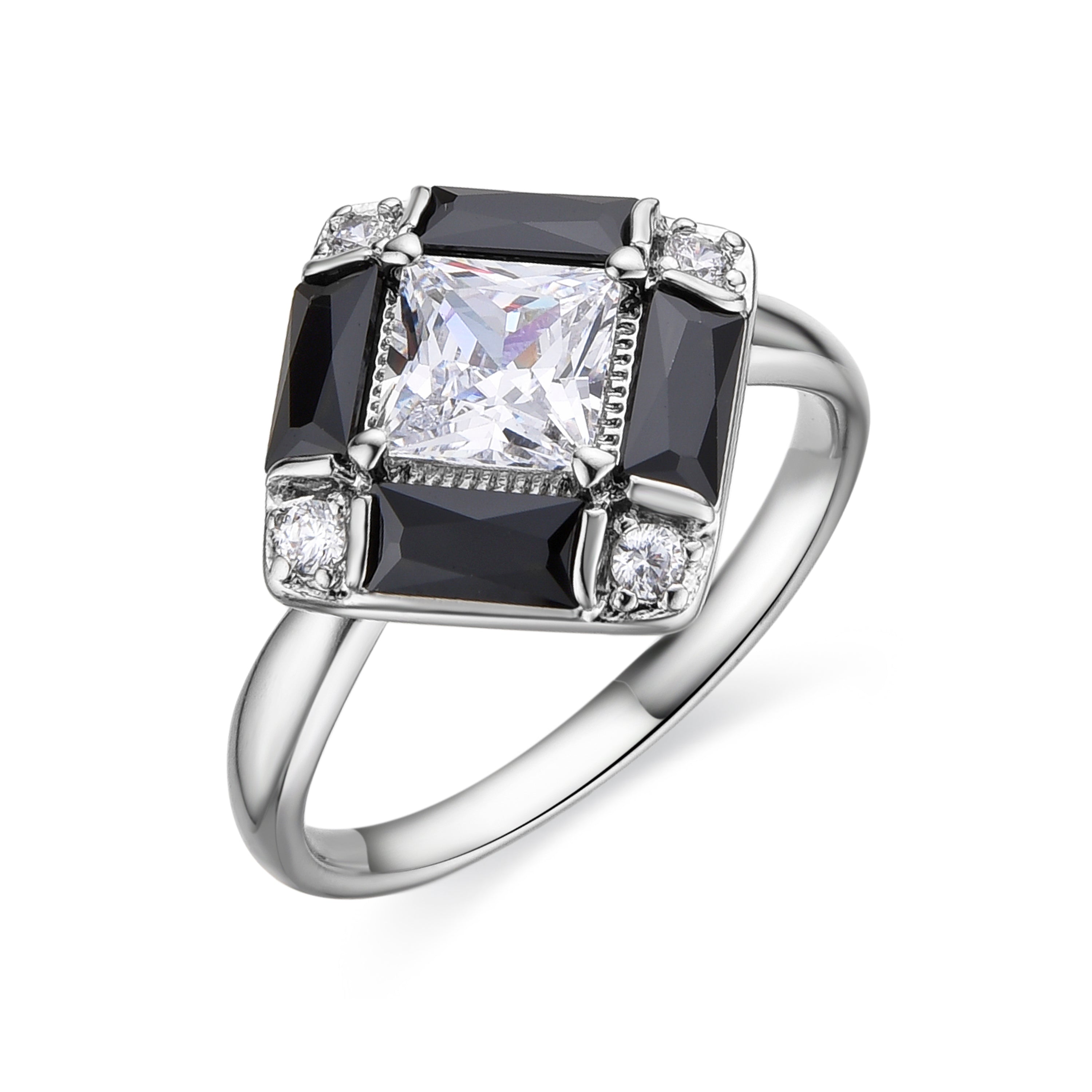 Anillo con Circonita Onix acabado plata - Nois