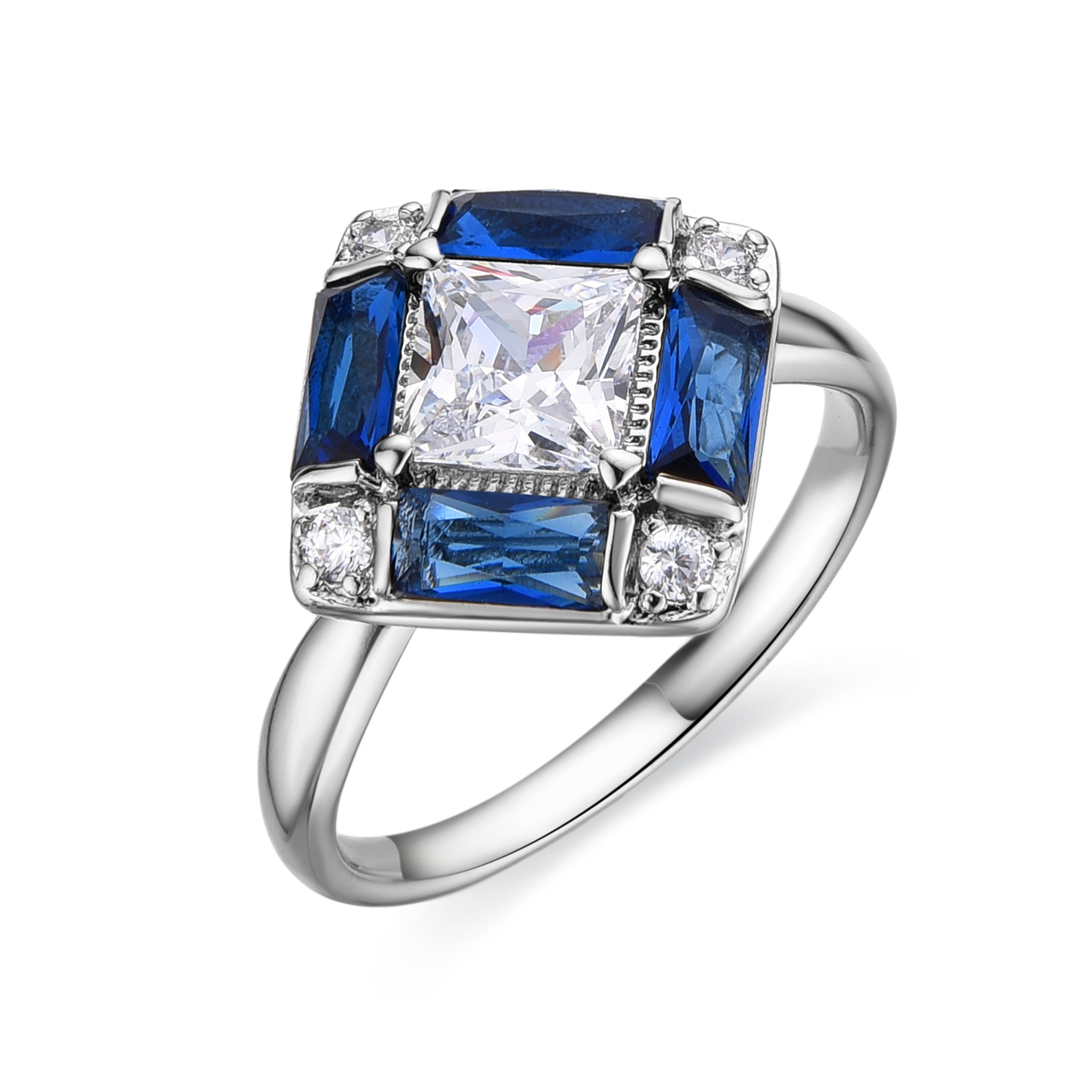 Anillo con Circonita Zafiro acabado plata - Nois