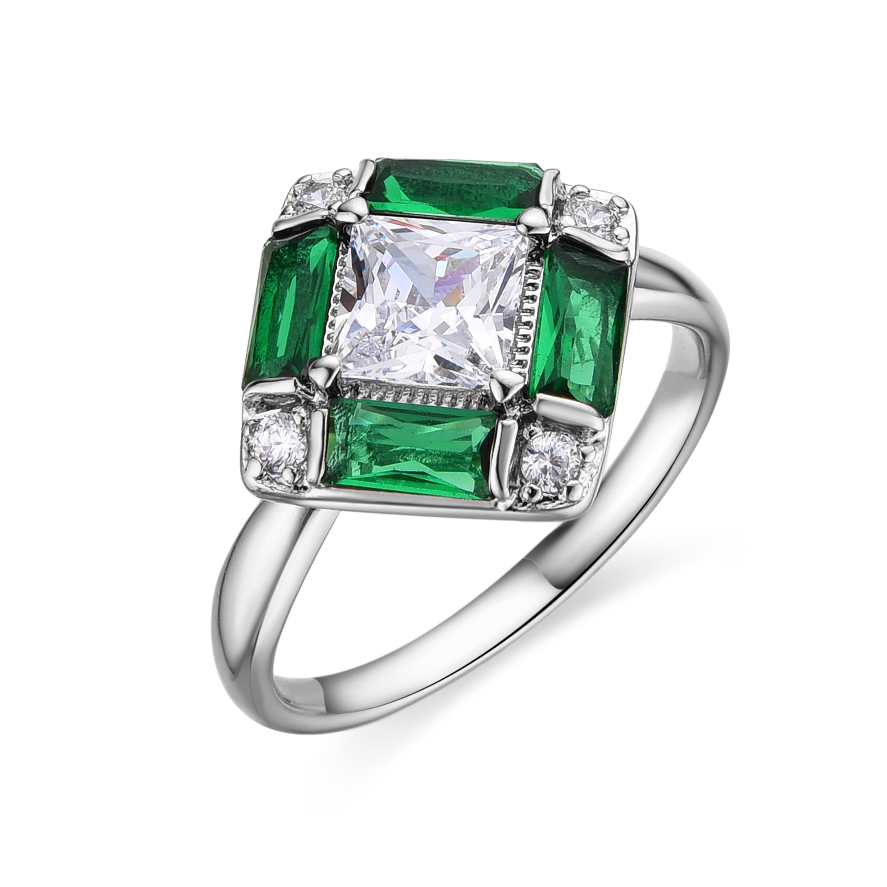 Anillo con Circonita Esmeralda acabado plata - Nois