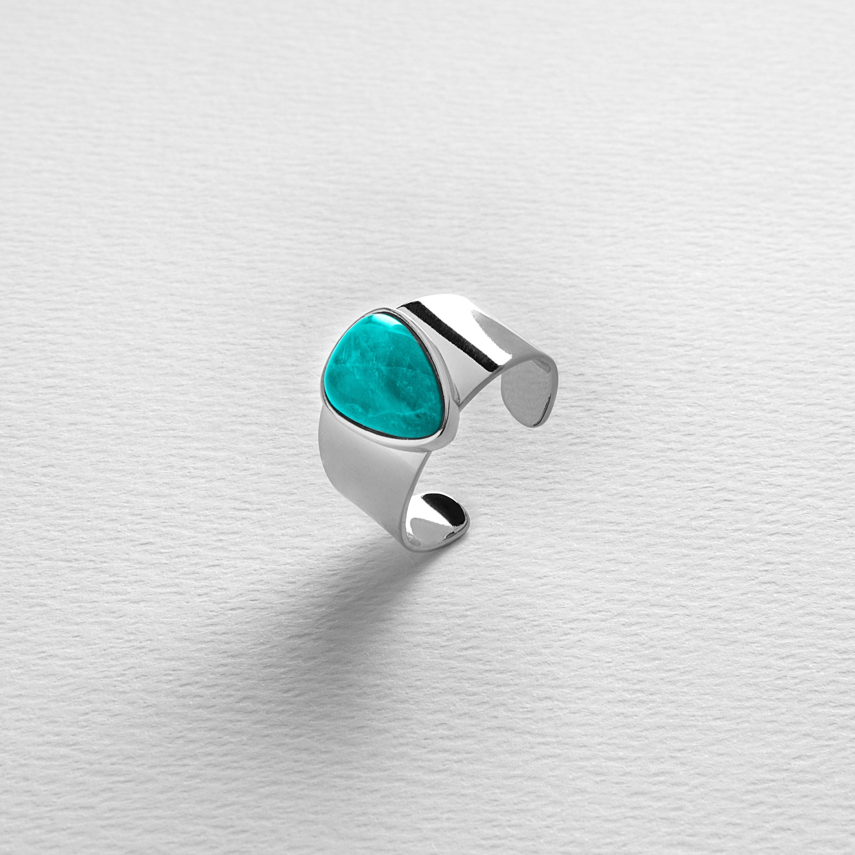 Blauer Achat-Ring mit Rhodium-Finish - Sheak