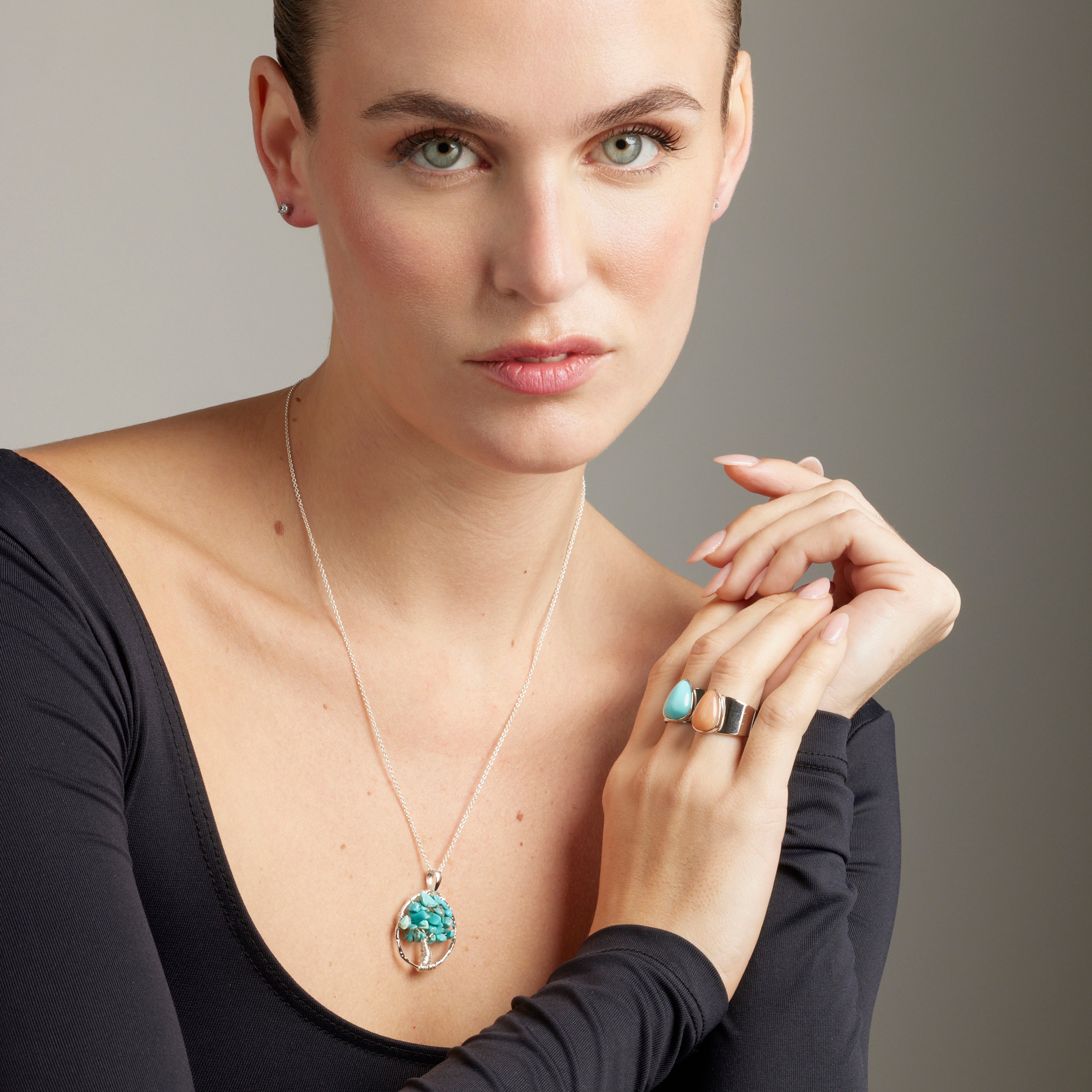 Anillo de Agata Azul acabado en rodio - Sheak