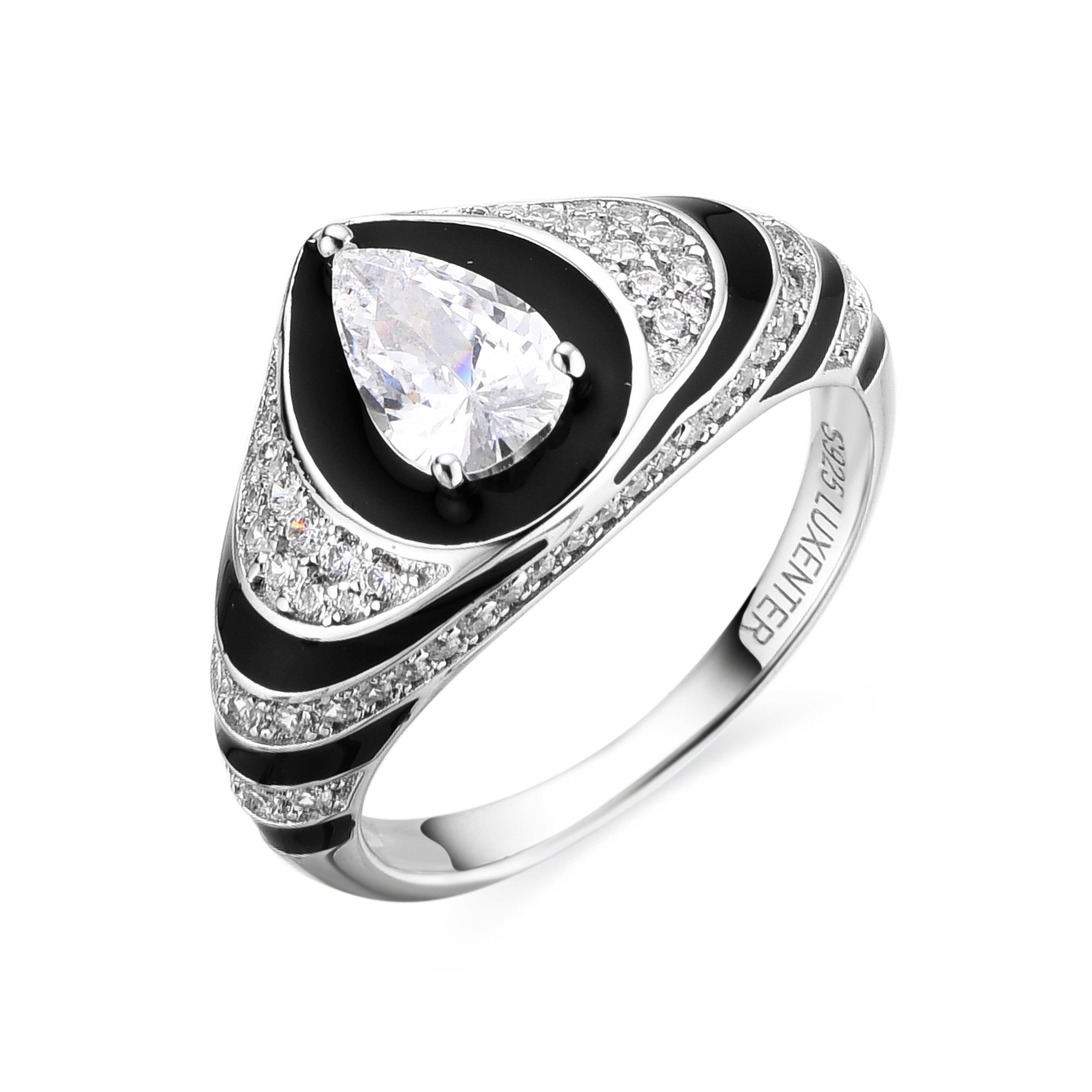 Anillo de Plata de Ley 925 y Circonita Onix acabado en rodio - Darkbe