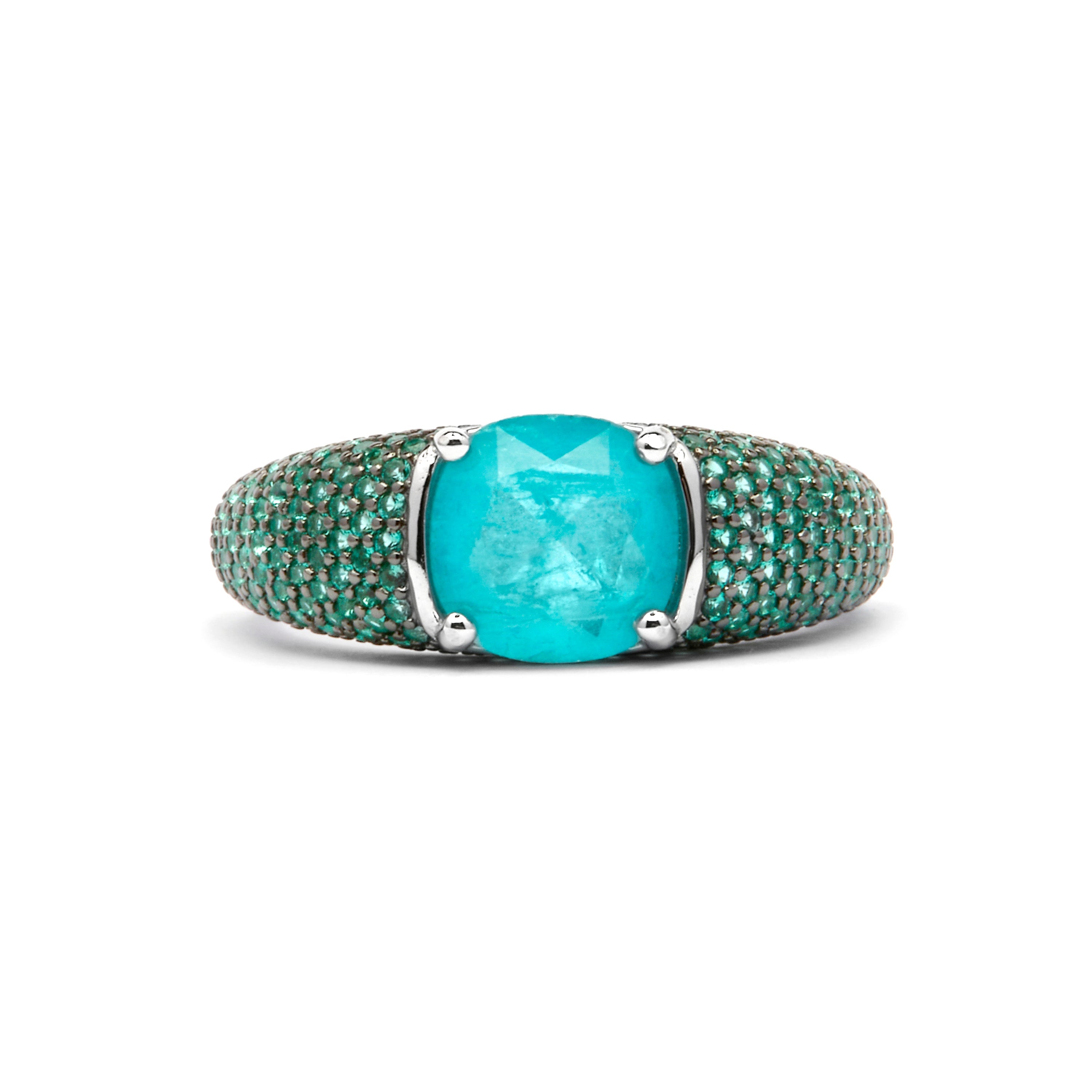 Anillo de Plata de Ley 925 y Cuarzo Hidrotermal Verde Paraiba acabado rodio - Lesli