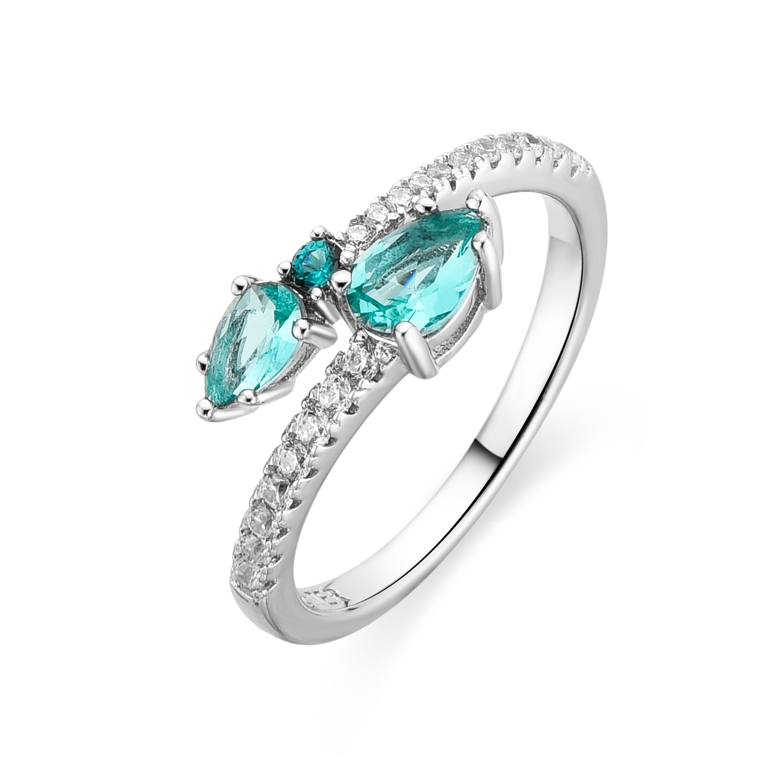 Anillo de Plata de Ley 925 y Cuarzo Hidrotermal Verde Paraiba acabado rodio - Blia