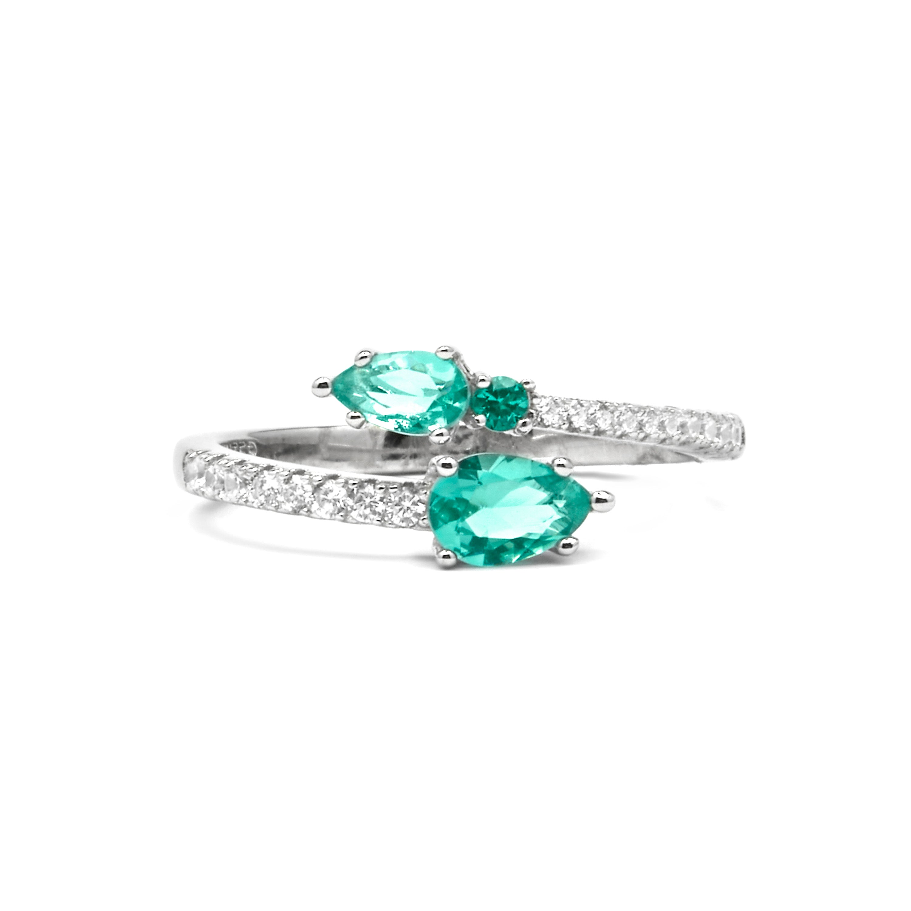 Anillo de Plata de Ley 925 y Cuarzo Hidrotermal Verde Paraiba acabado rodio - Blia