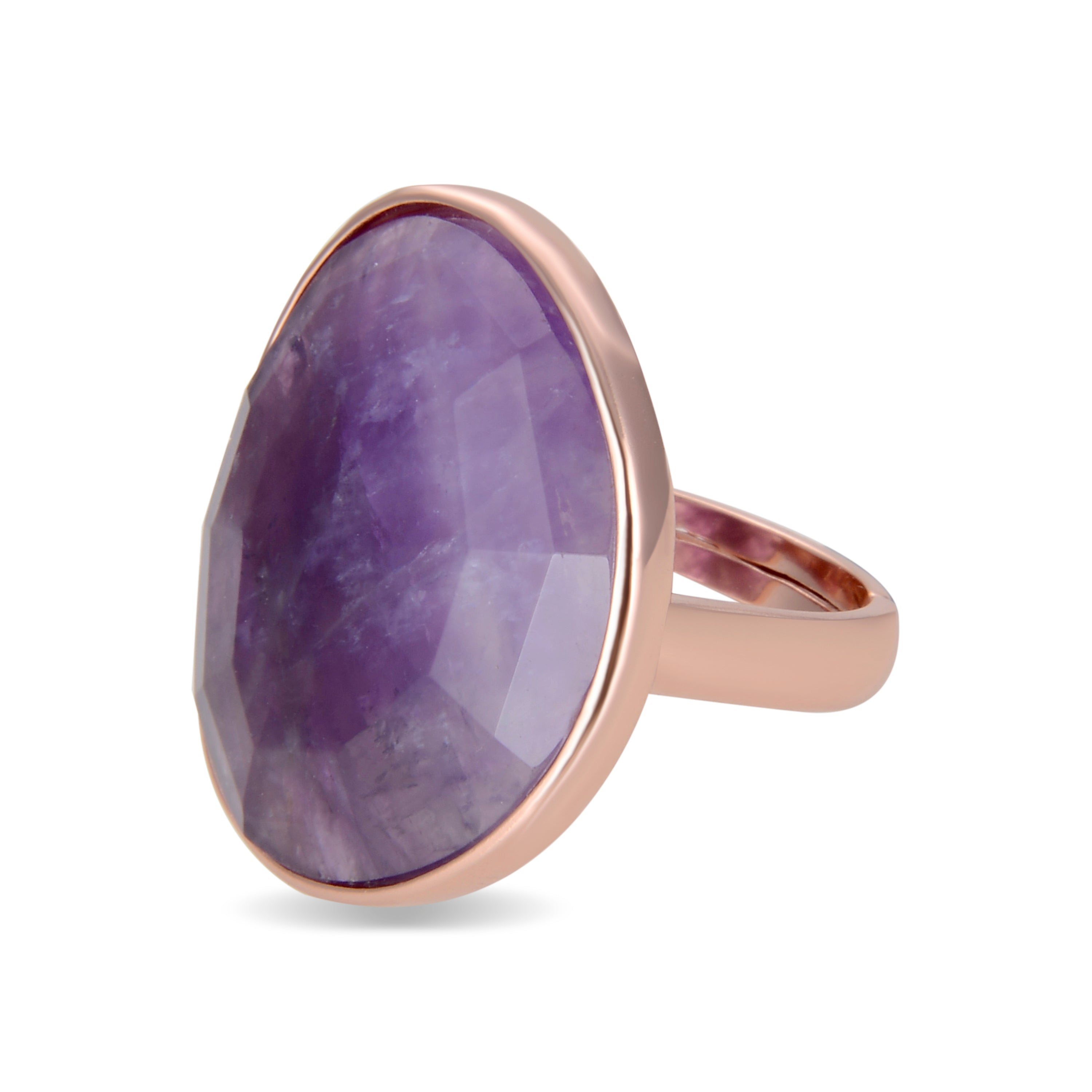 Anillo de Plata de Ley 925 con Cuarzo Hidrotermal Amatista acabado en oro rosa 18K - Taru