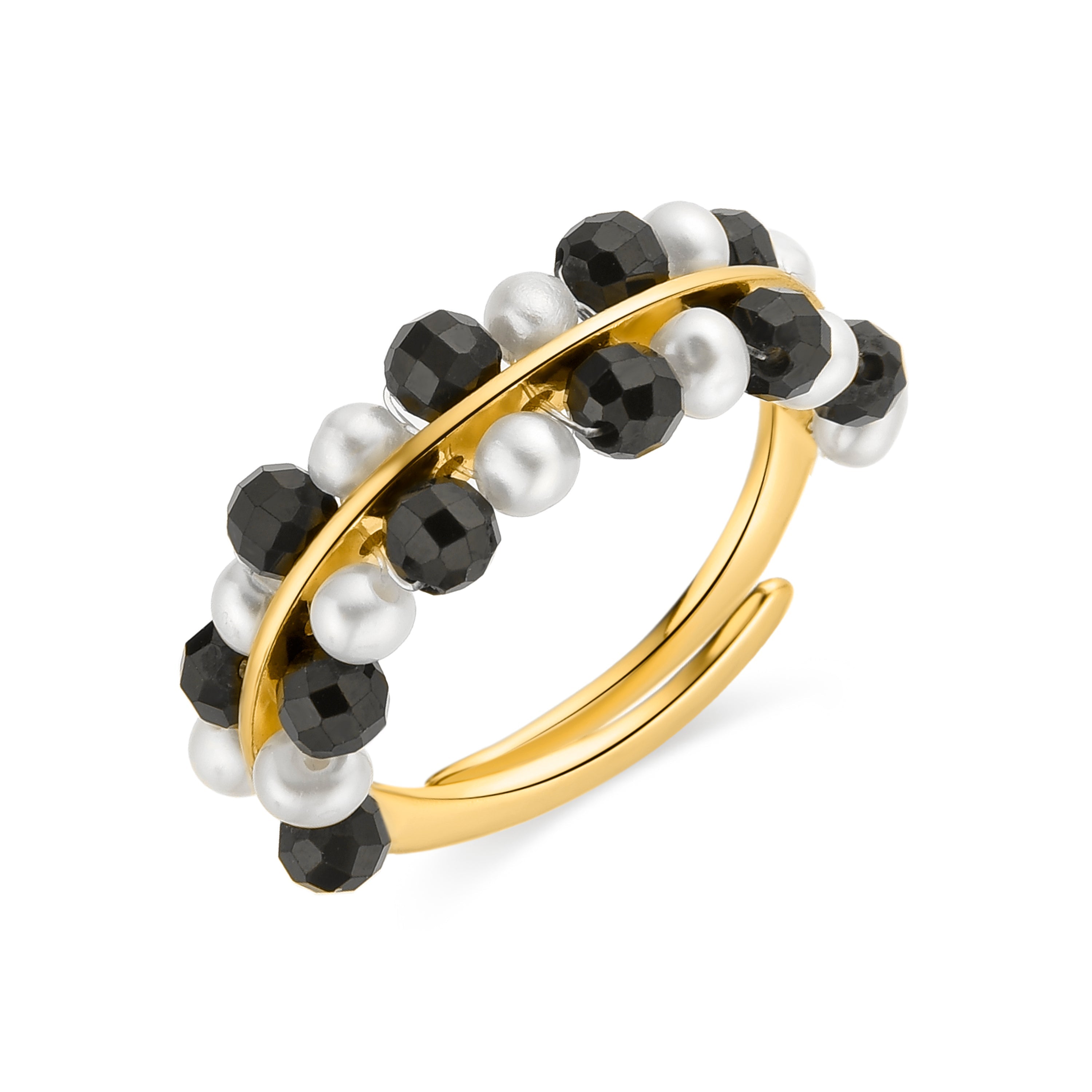 Anillo de Plata de Ley 925 con Cristal Negro acabado en oro amarillo 18K - Hizri