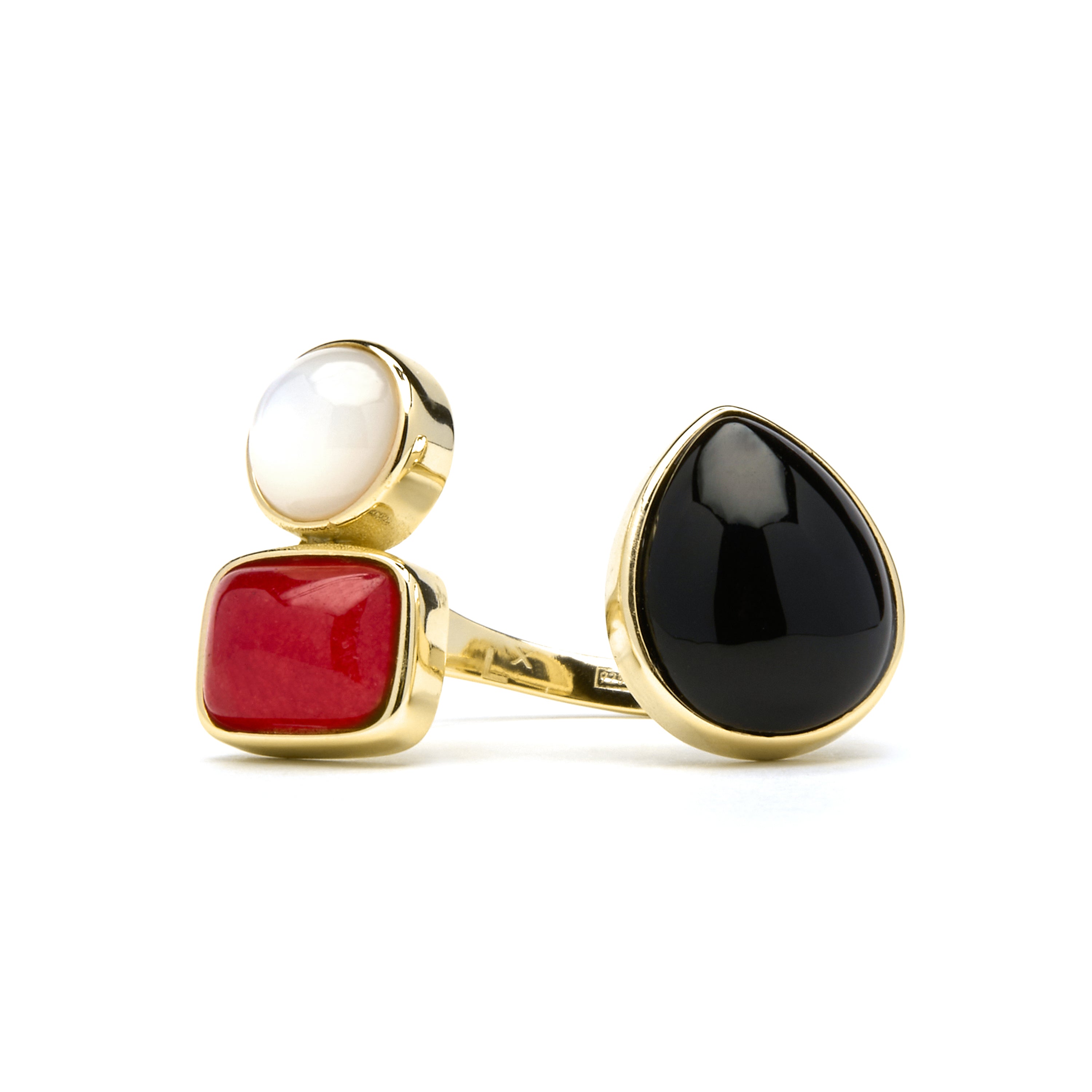 925 Sterling Zilveren Ring met Hydrothermale Onyx Kwarts, afgewerkt met 18k Geel Goud - Miya