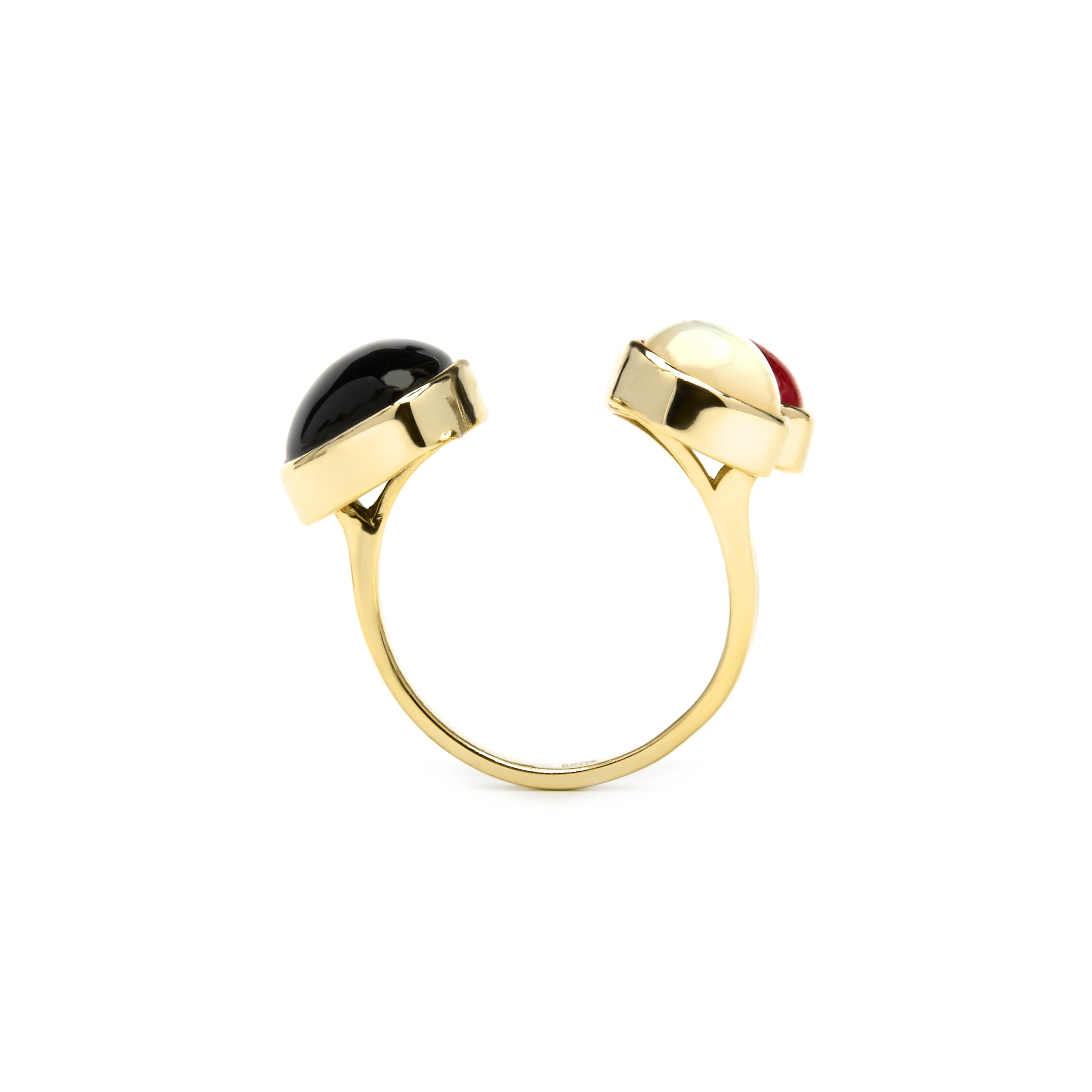 925 Sterling Zilveren Ring met Hydrothermale Onyx Kwarts, afgewerkt met 18k Geel Goud - Miya