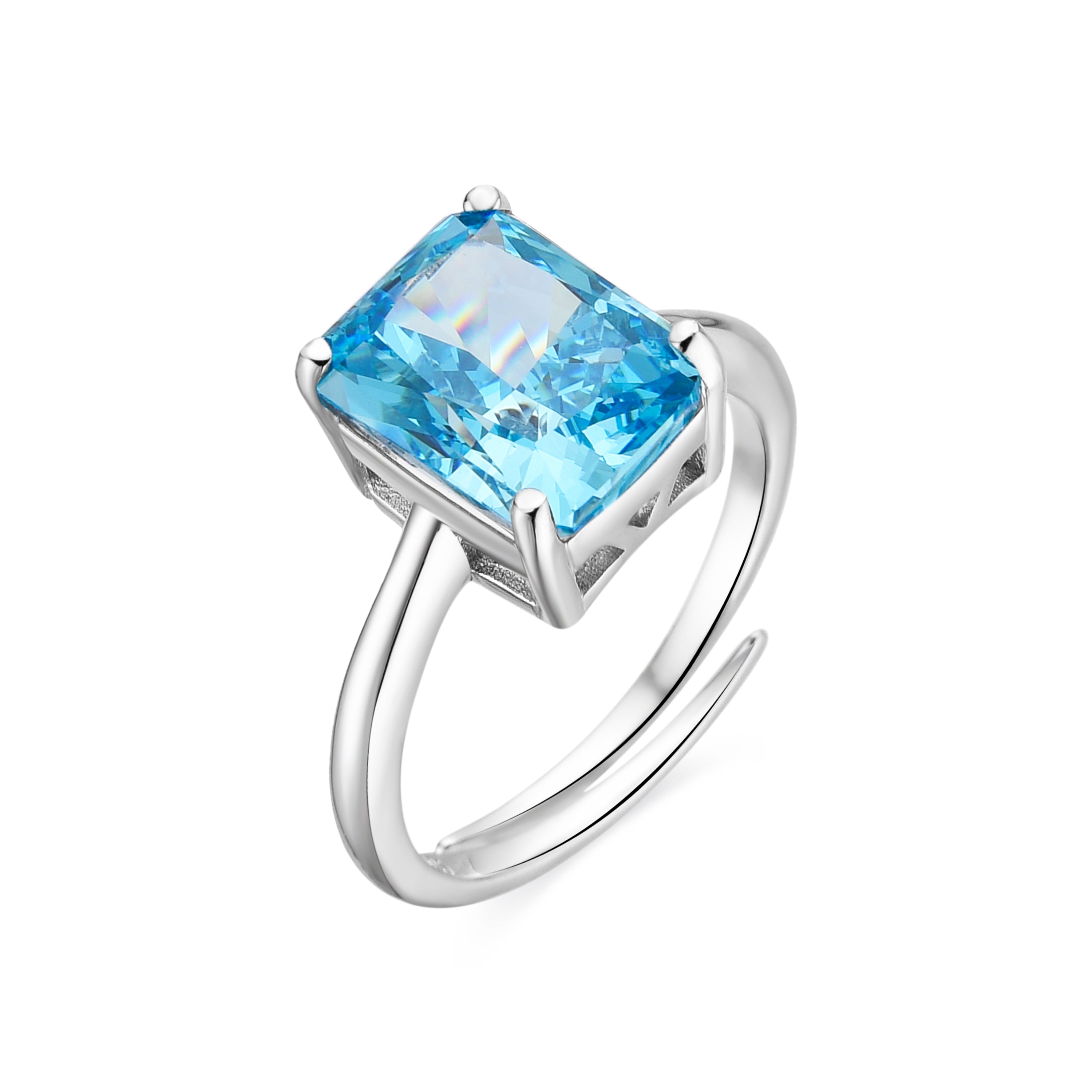 Anillo de Plata de Ley 925 y Circonita Topacio Azul acabado en rodio - Sibke
