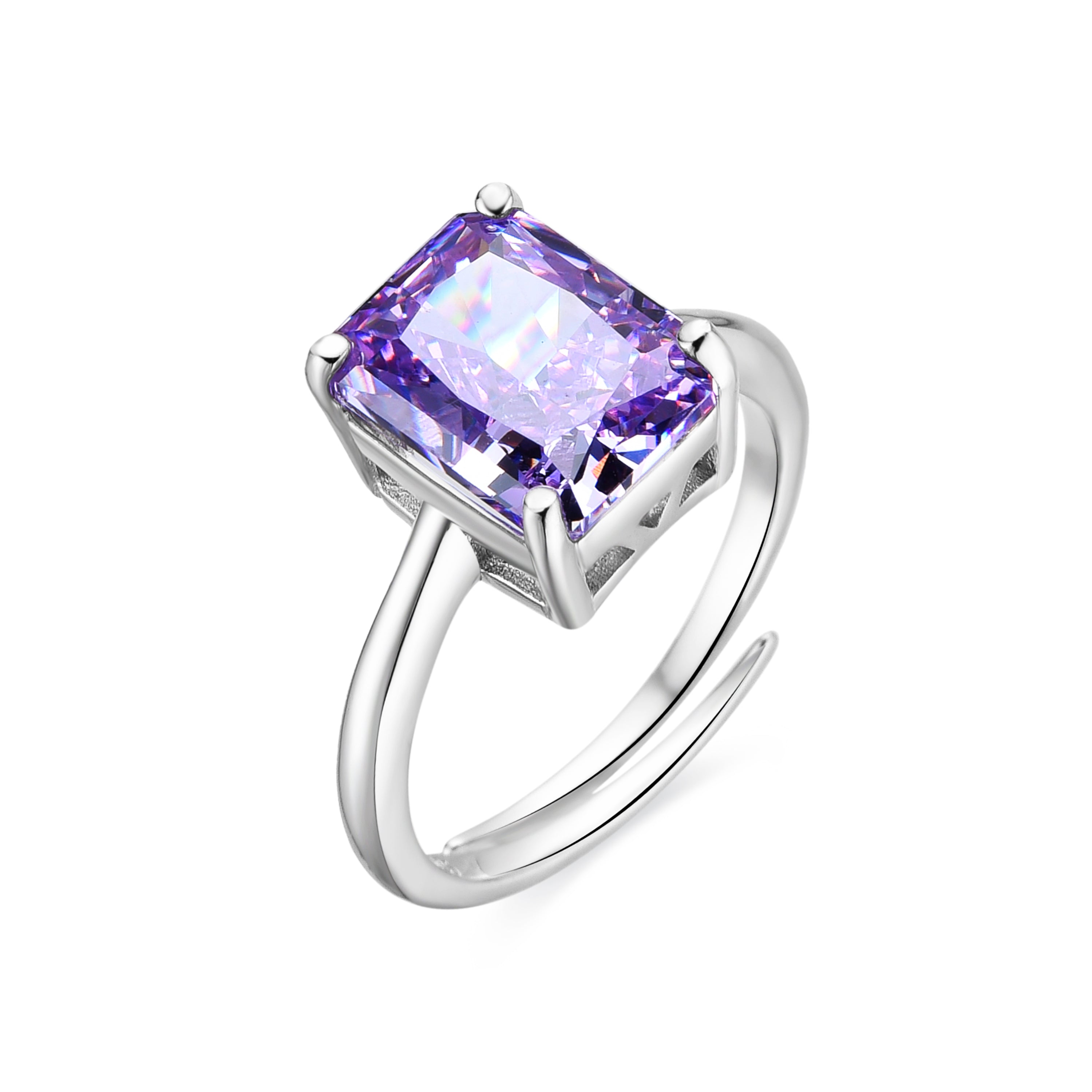 Anillo de Plata de Ley 925 y Circonita Amatista acabado en rodio - Sibke