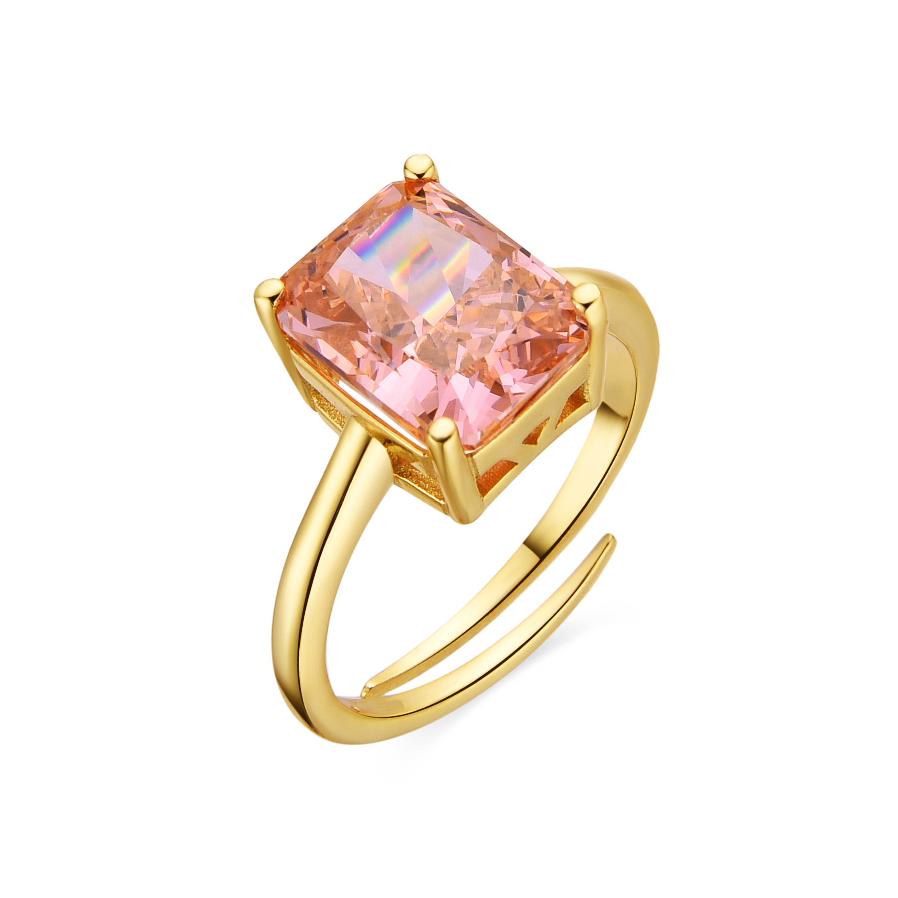 Anillo de Plata de Ley 925 y Circonita Champagne acabado oro 18k - Sibke