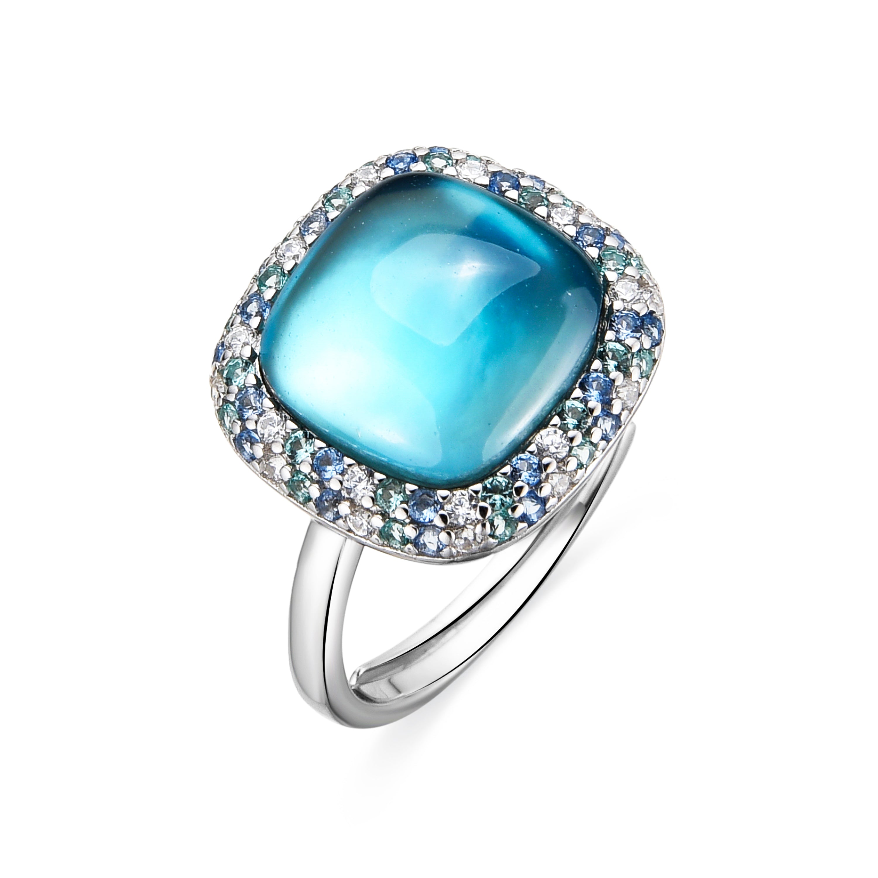 Anillo de Plata de Ley 925 y Doblete Hematite / Cristal Azul acabado rodio - Baddal