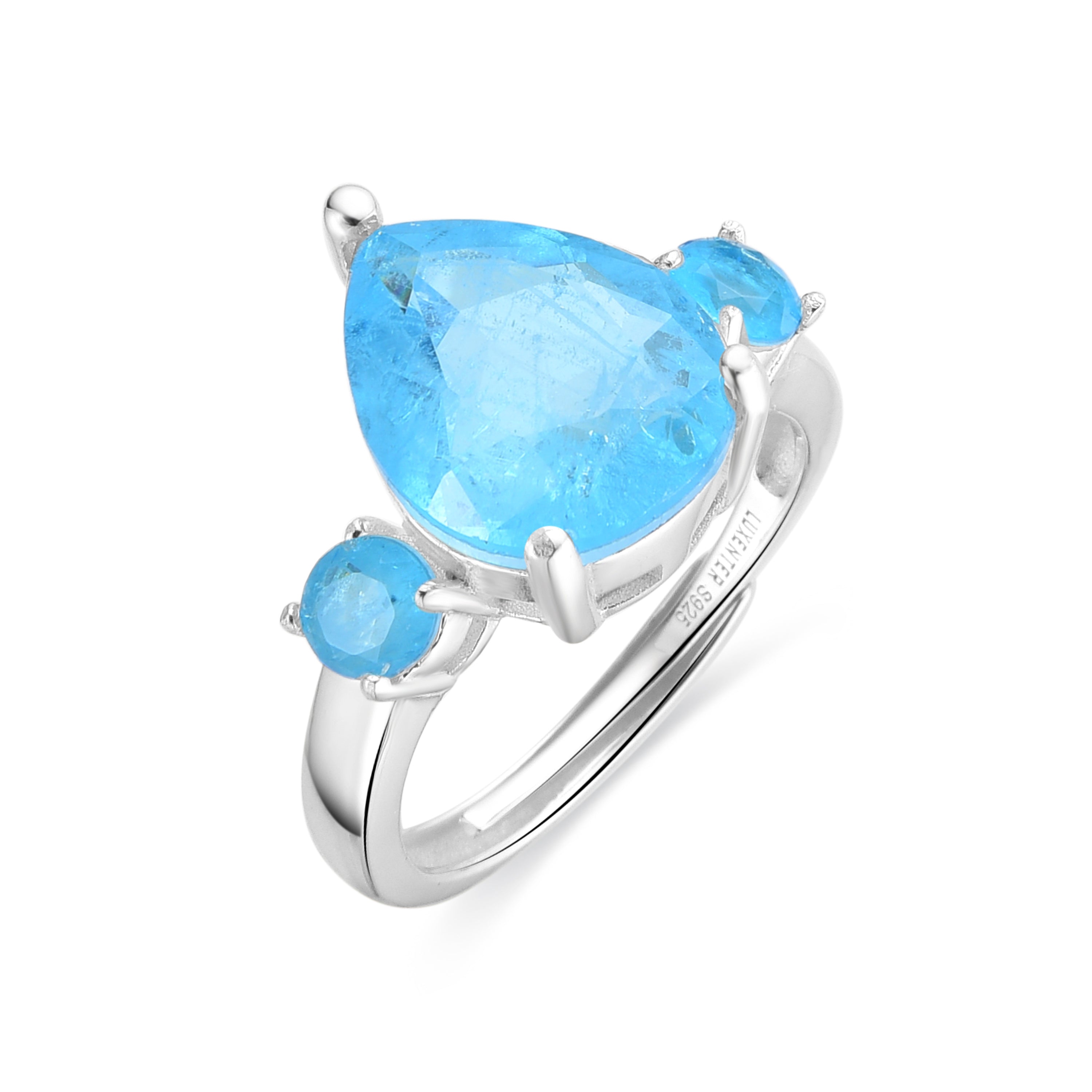 Anillo de Plata de Ley 925 y Cuarzo Hidrotermal Aguamarina acabado rodio - Larec