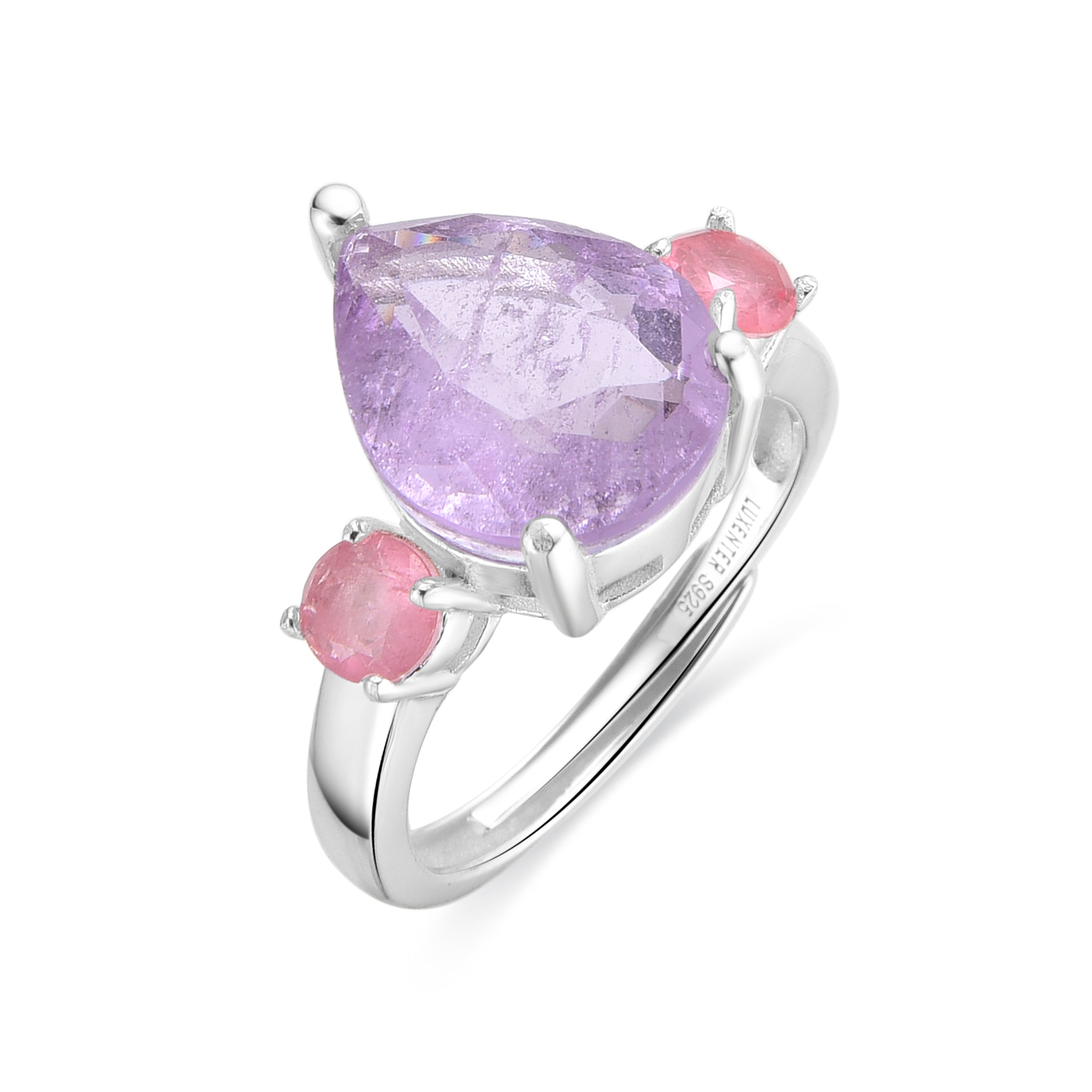 Anillo de Plata de Ley 925 y Cuarzo Hidrotermal Amatista acabado rodio - Larec