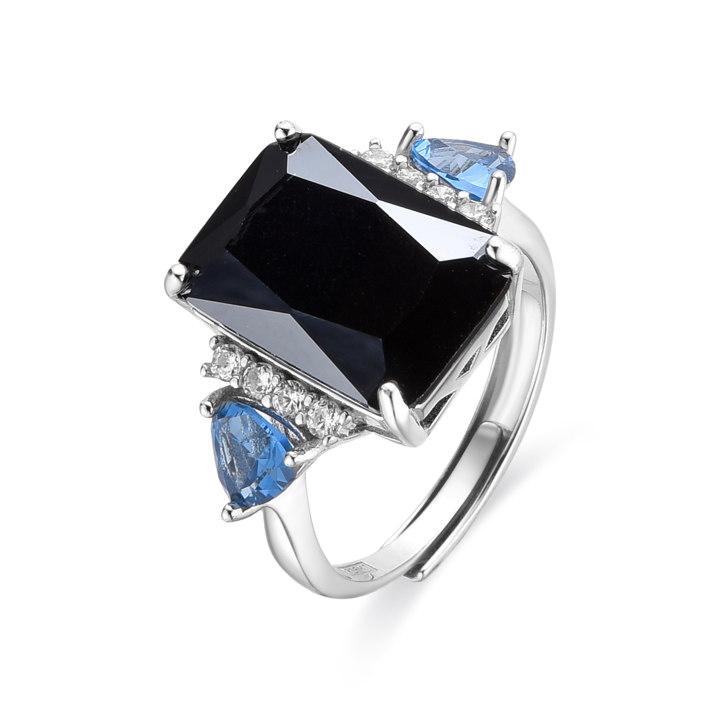 Anillo de Plata de Ley 925 y Cuarzo Hidrotermal Onix acabado rodio - Arwu