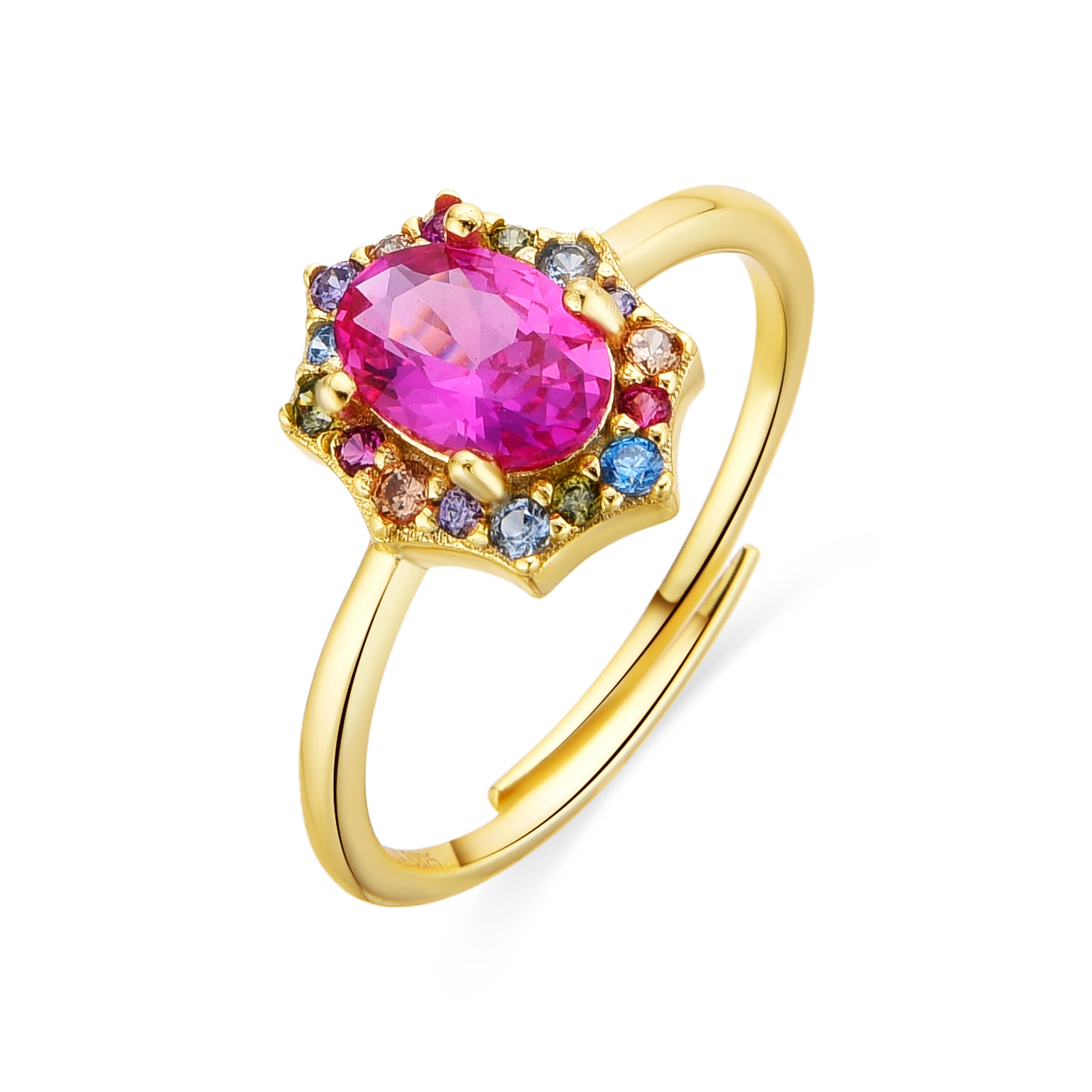 Anillo de Plata de Ley 925 y Circonita Rubí acabado oro amarillo de 18k - Mezay
