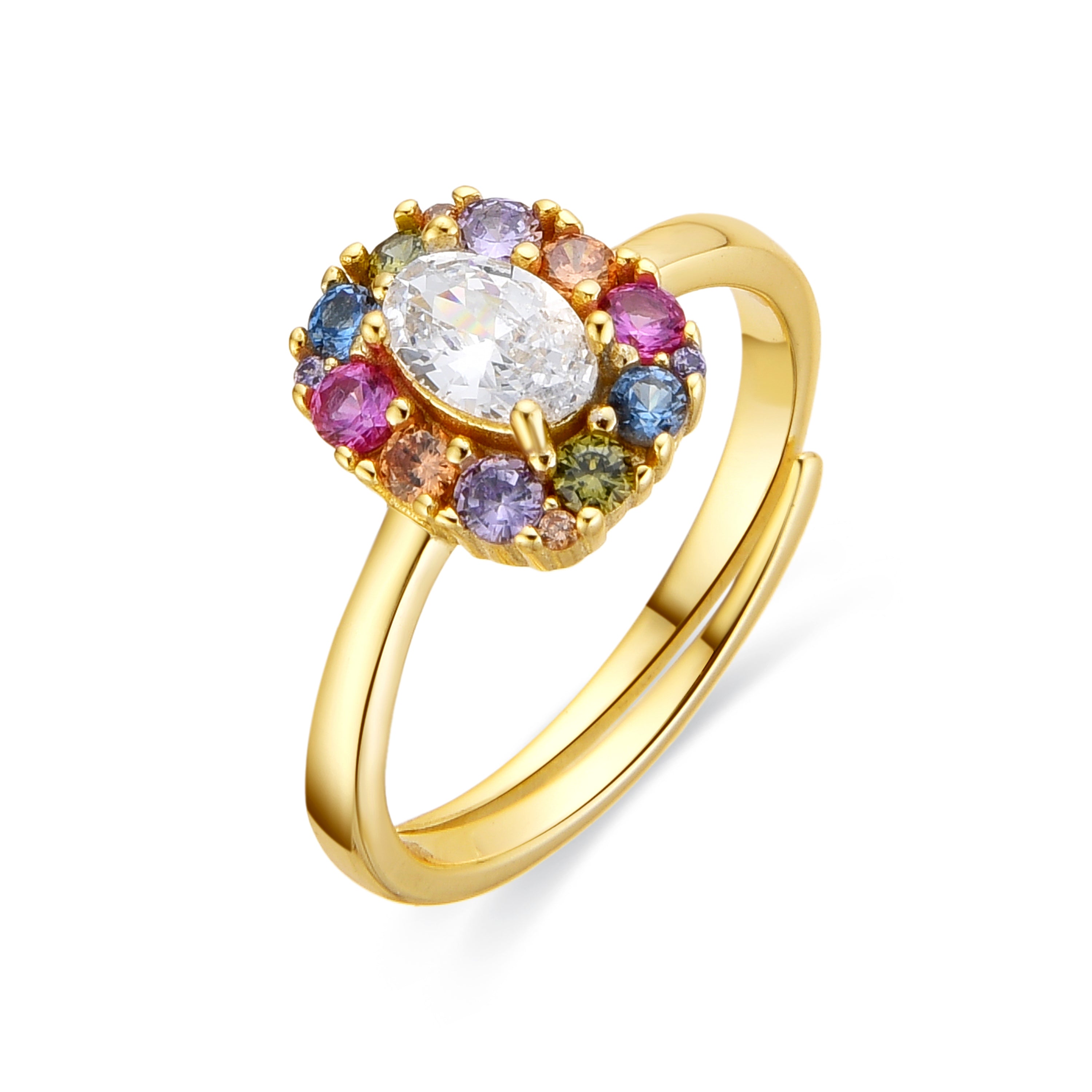 Anillo de Plata de Ley 925 y Circonita Multicolor acabado oro amarillo de 18k - Mezay