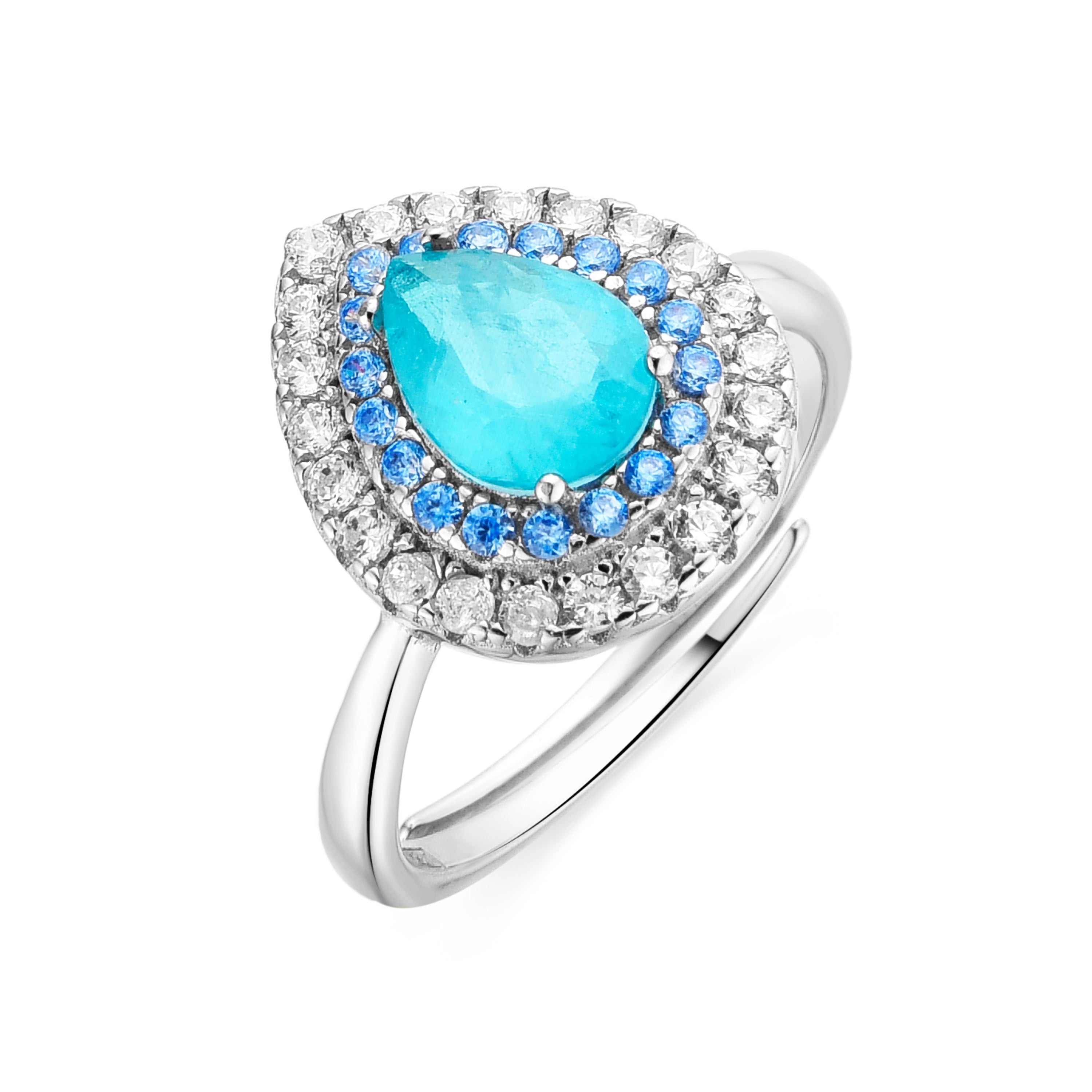 Anillo de Plata de Ley 925 y Cuarzo Hidrotermal Aguamarina acabado rodio - Abde