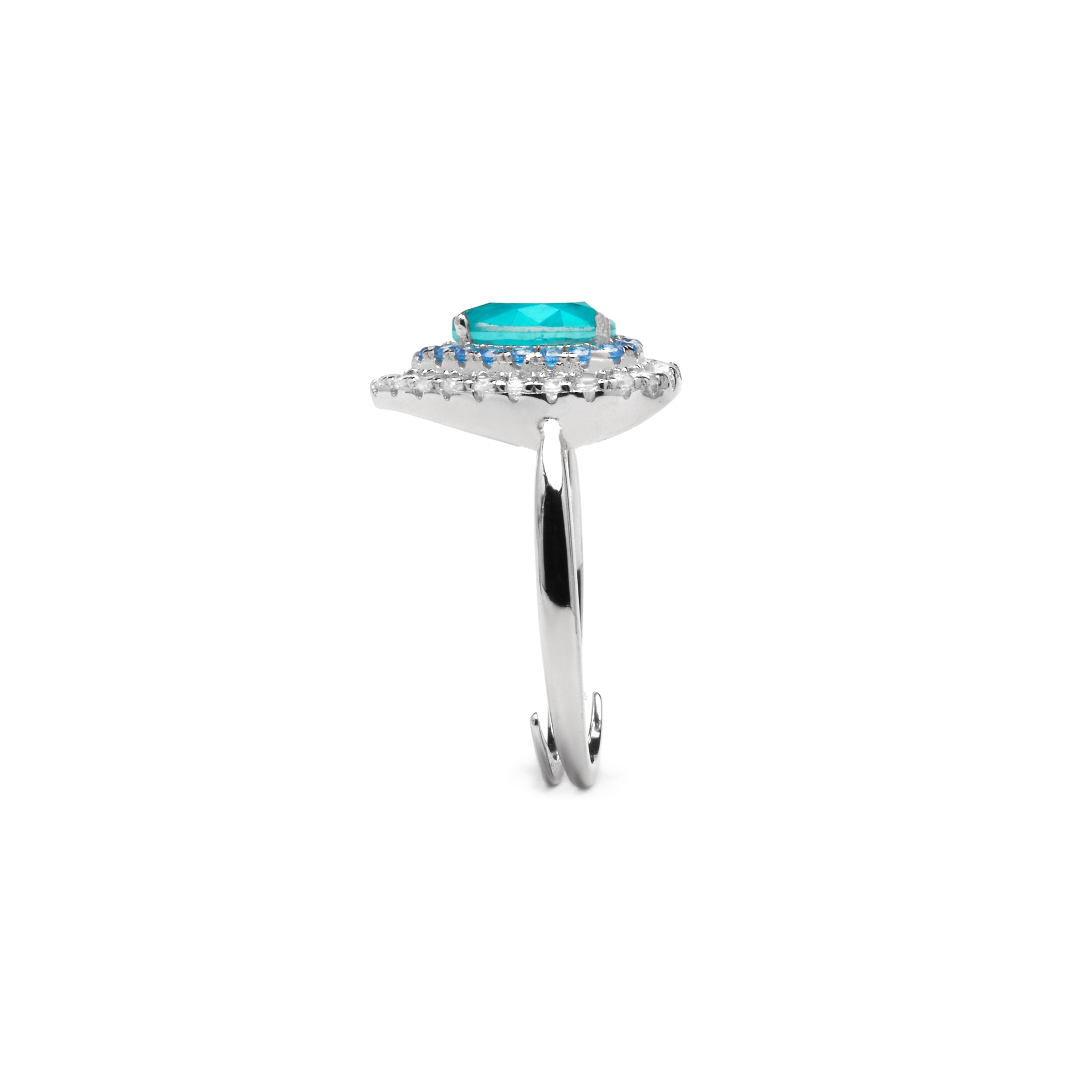 Anillo de Plata de Ley 925 y Cuarzo Hidrotermal Aguamarina acabado rodio - Abde