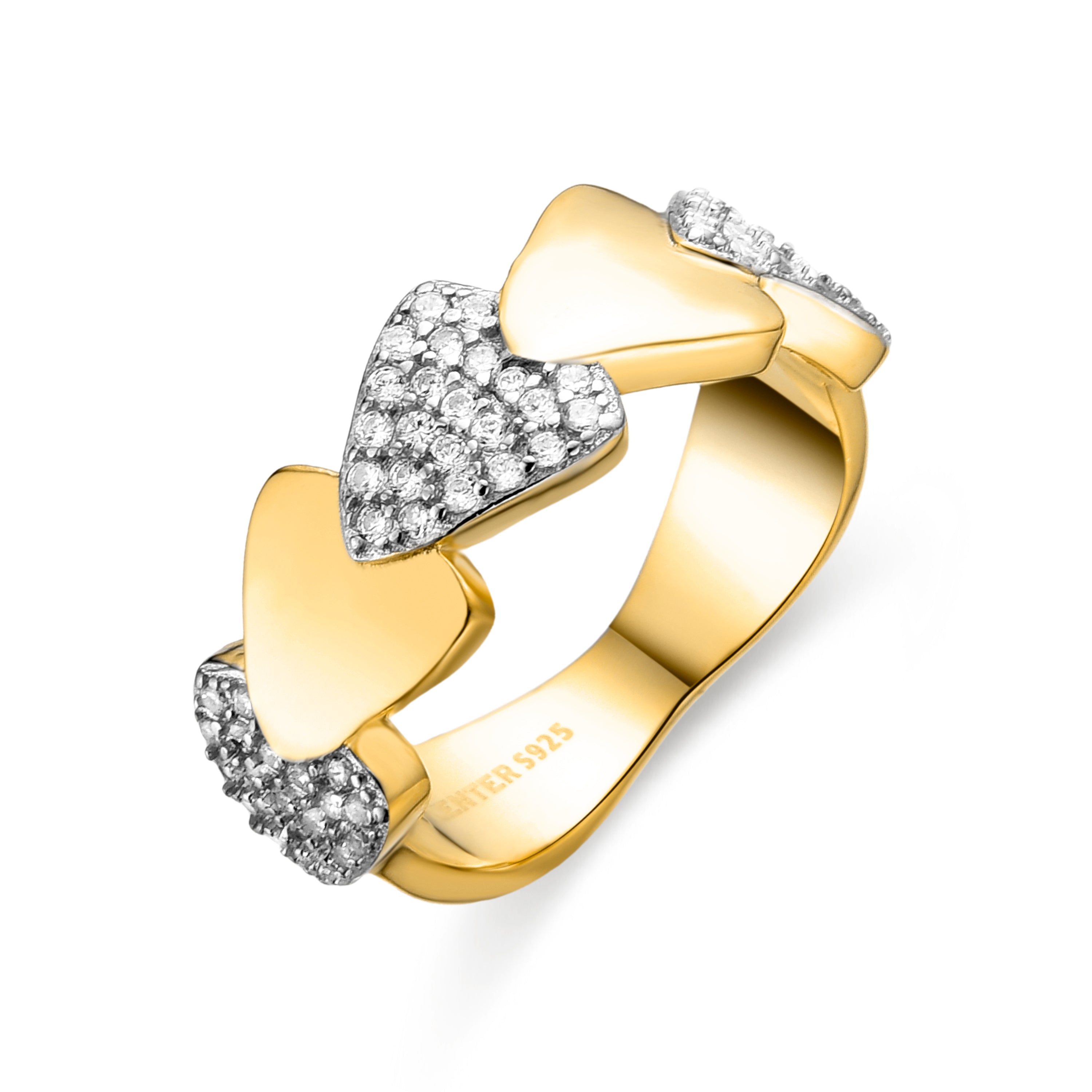 Anillo de Plata de Ley 925 con Circonita Brillante acabado en oro amarillo 18K - Dyom