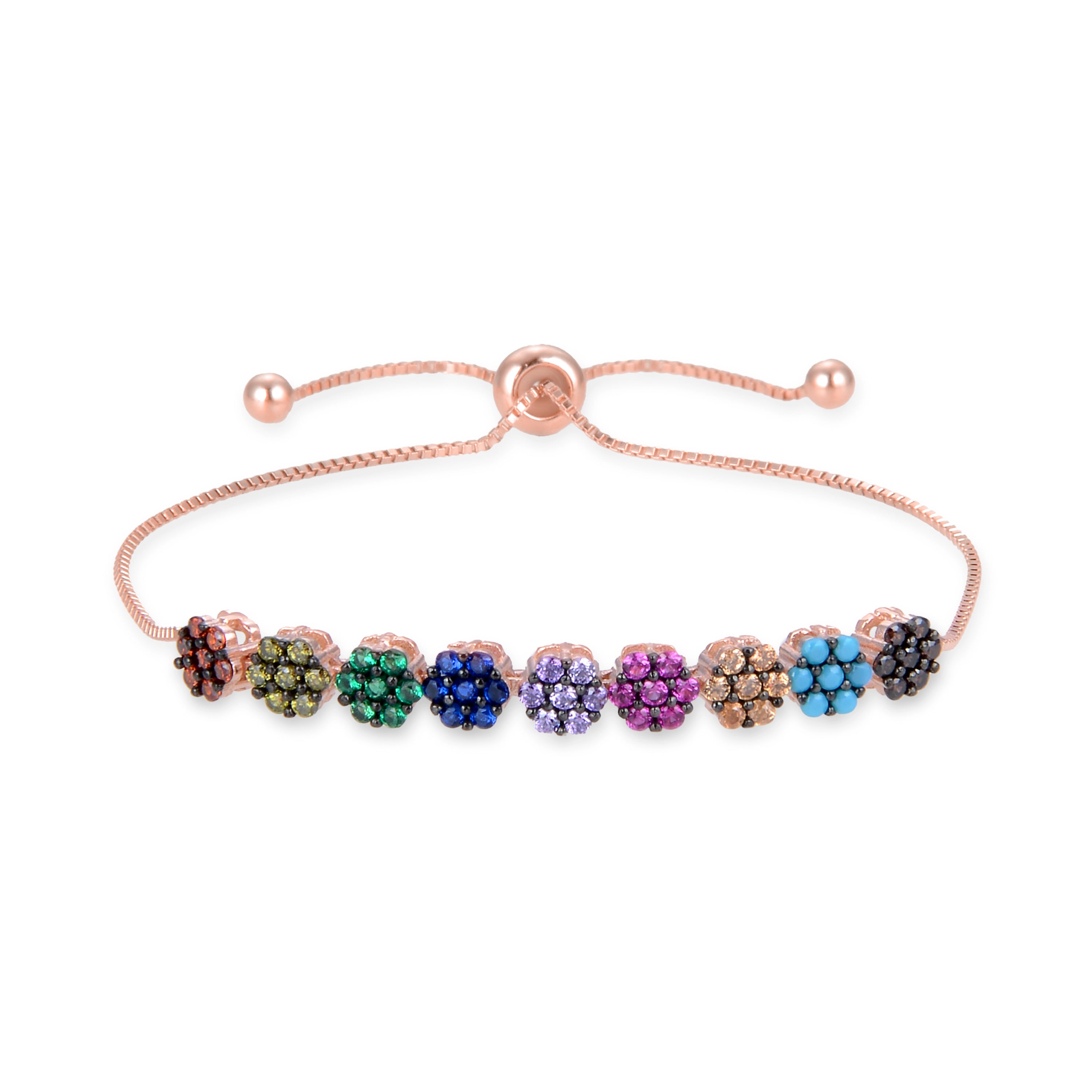 Pulsera de Plata de Ley 925 con Circonita Multicolor acabada en oro rosa de 18K - Jusit
