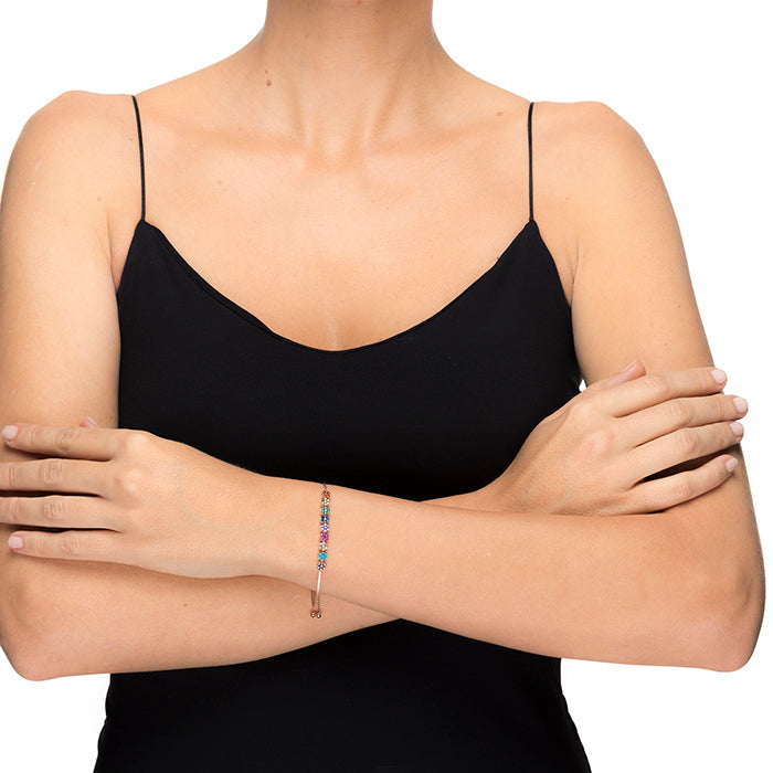 Pulsera de Plata de Ley 925 con Circonita Multicolor acabada en oro rosa de 18K - Jusit