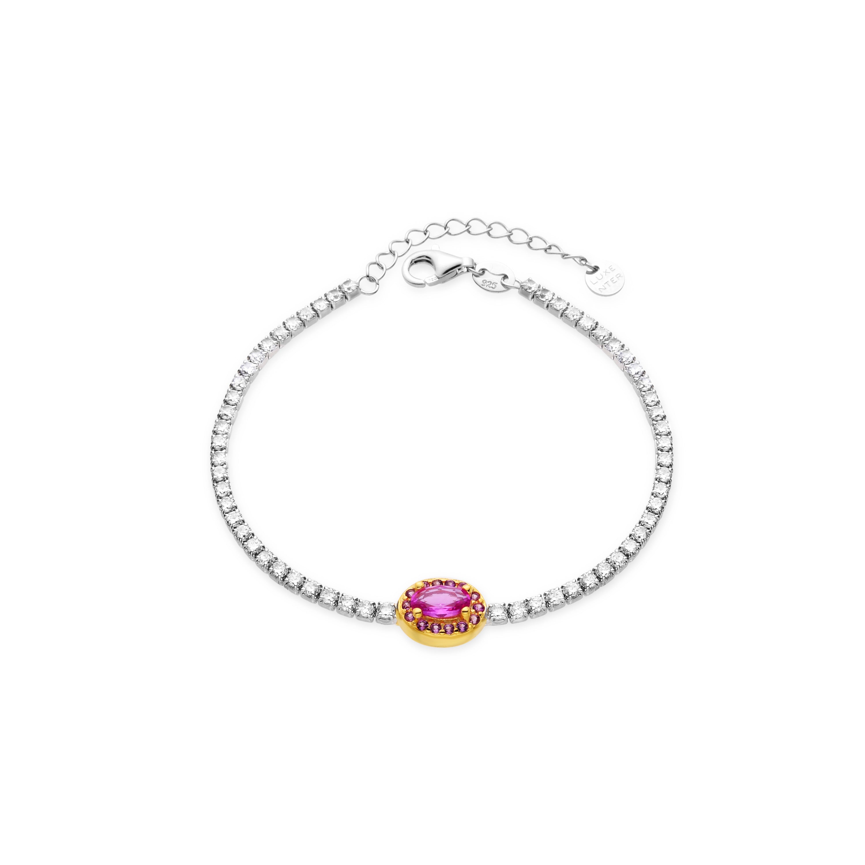 Pulsera de Plata de Ley 925 y Circonita Rosa acabada en rodio - Zucmy