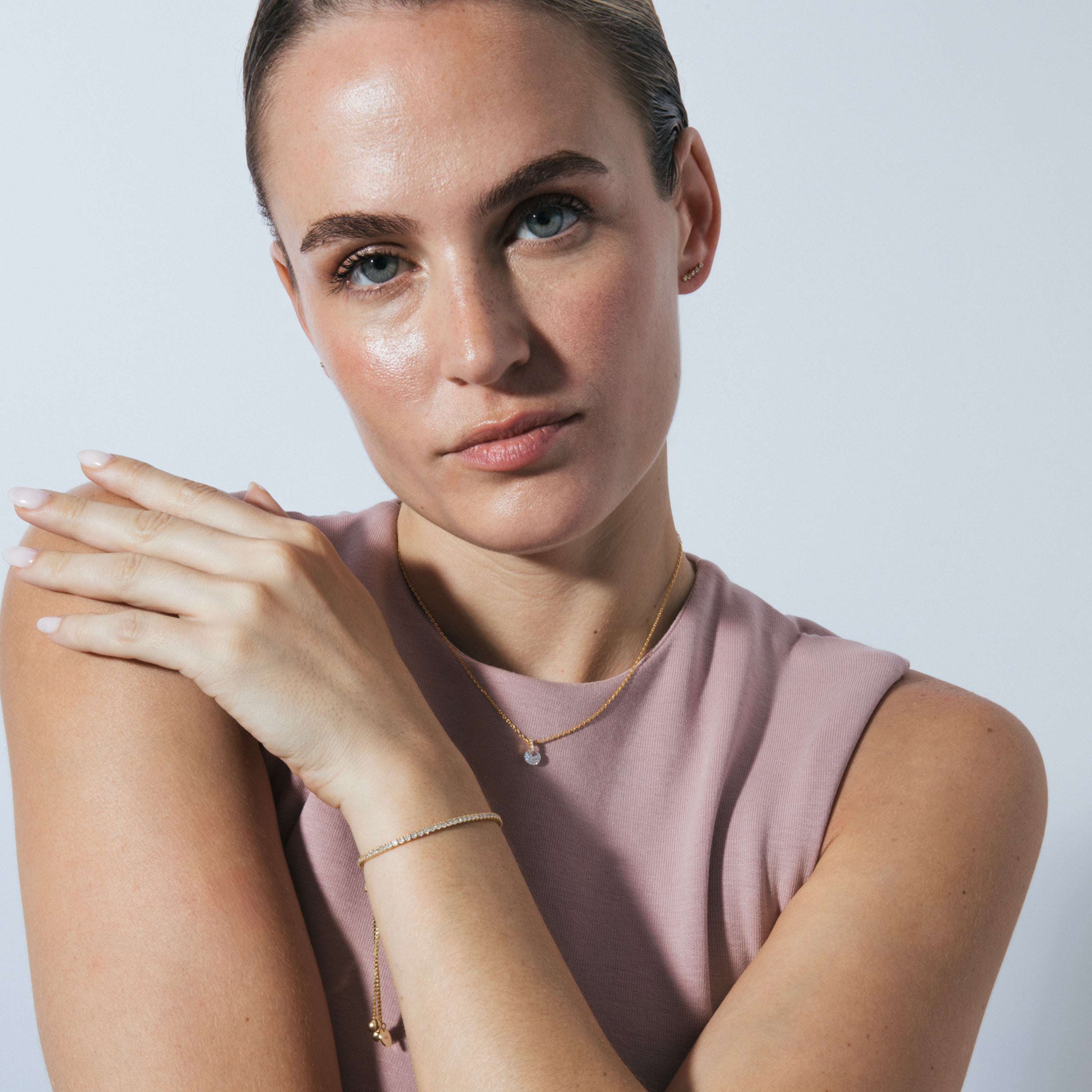 Pulsera de Plata de Ley 925 y circonita brillante acabado oro amarillo 18k - Kileh