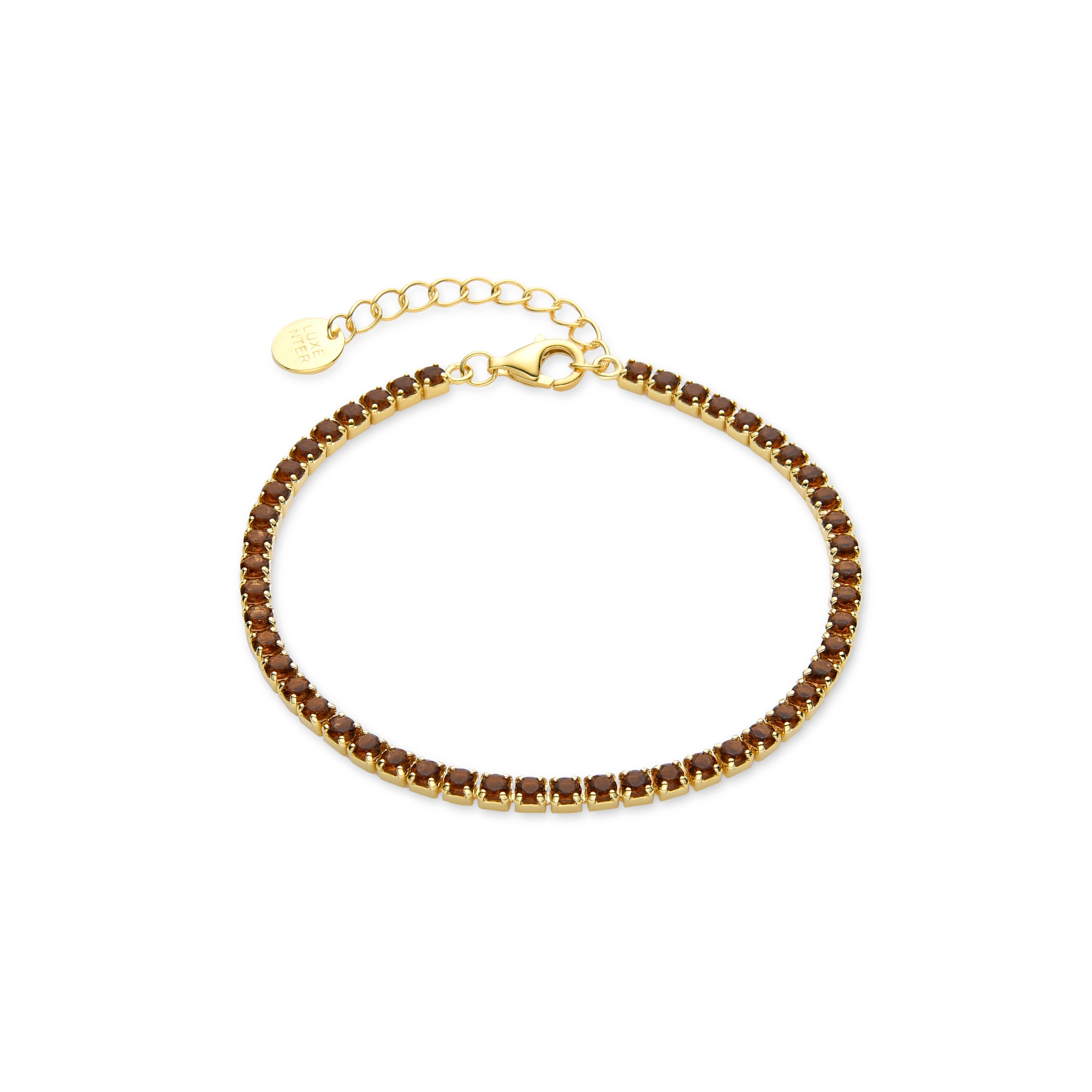 Pulsera de Plata de Ley 925 con Circonita Marrón acabada en oro amarillo de 18K - Tahu