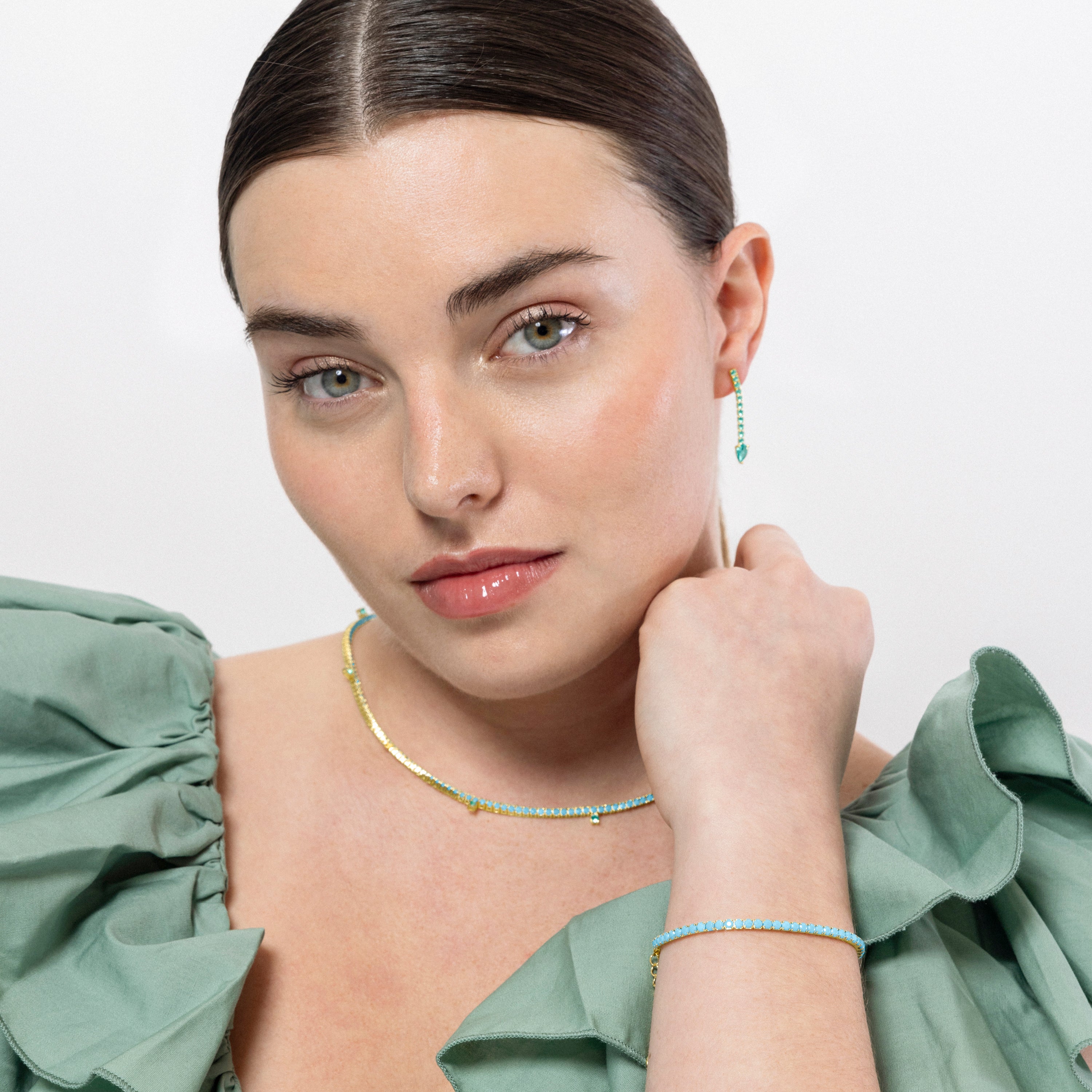 Pulsera de Plata de Ley 925 y Nano Turquesa acabada en oro amarillo de 18k - Nejad