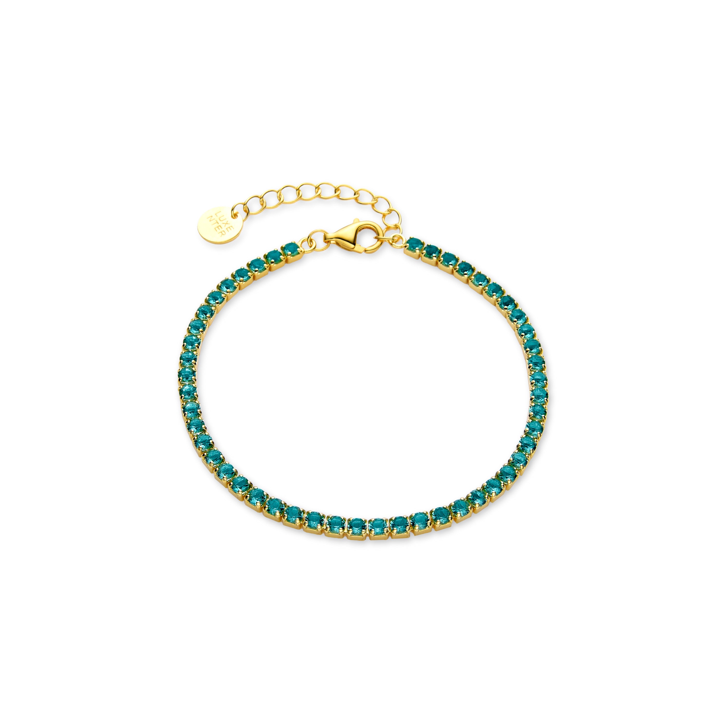 Pulsera de Plata de Ley 925 con Cuarzo Hidrotermal Verde acabada en oro amarillo de 18K - Tahu