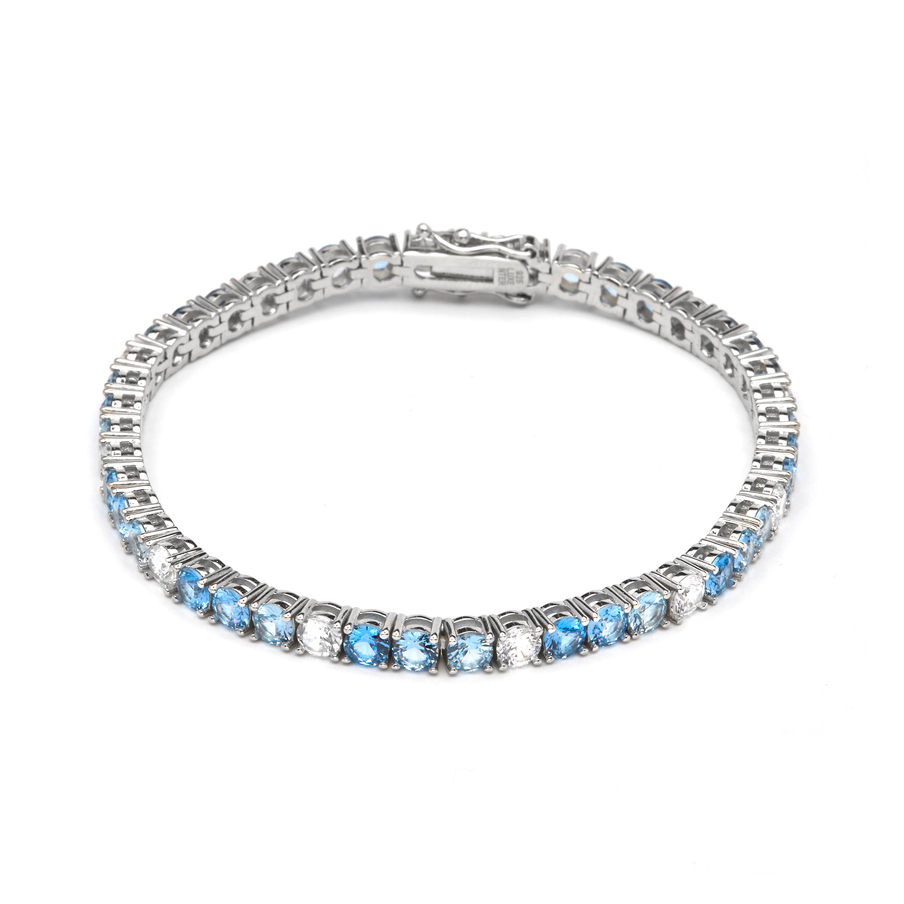 Pulsera de Plata de Ley 925 y Circonita Aguamarina acabado en rodio - Tyhad