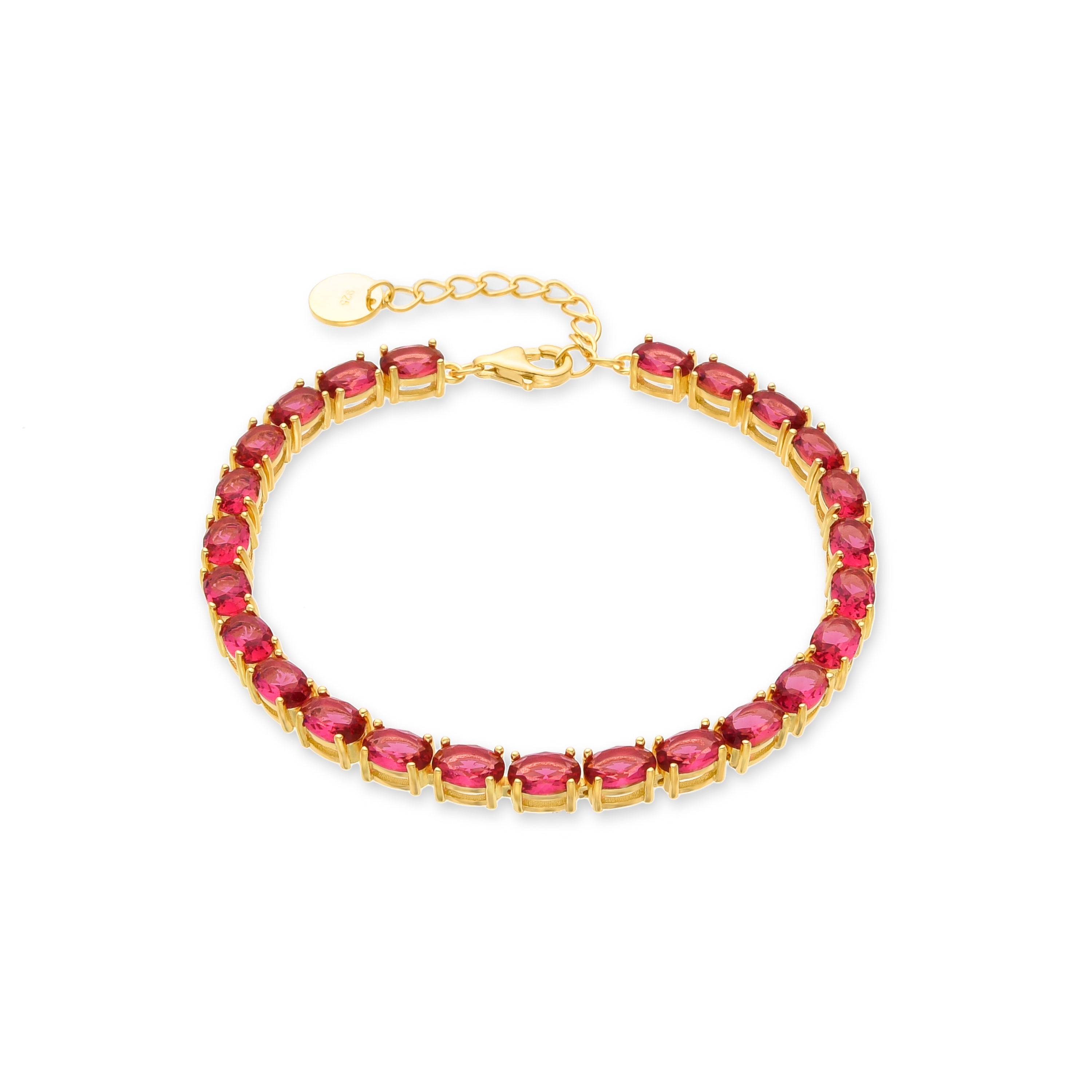 Pulsera de Plata de Ley 925 y Cuarzo Hidrotermal Frambuesa acabada en oro amarillo de 18k - Synaroz