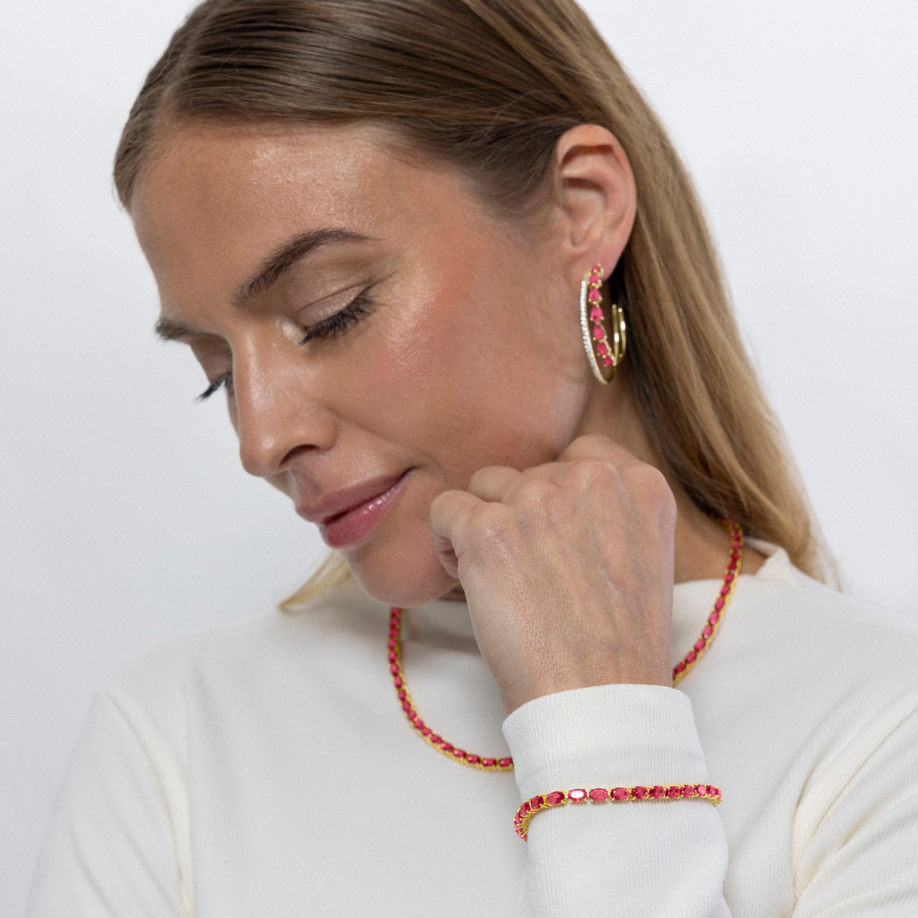 Pulsera de Plata de Ley 925 y Cuarzo Hidrotermal Frambuesa acabada en oro amarillo de 18k - Synaroz