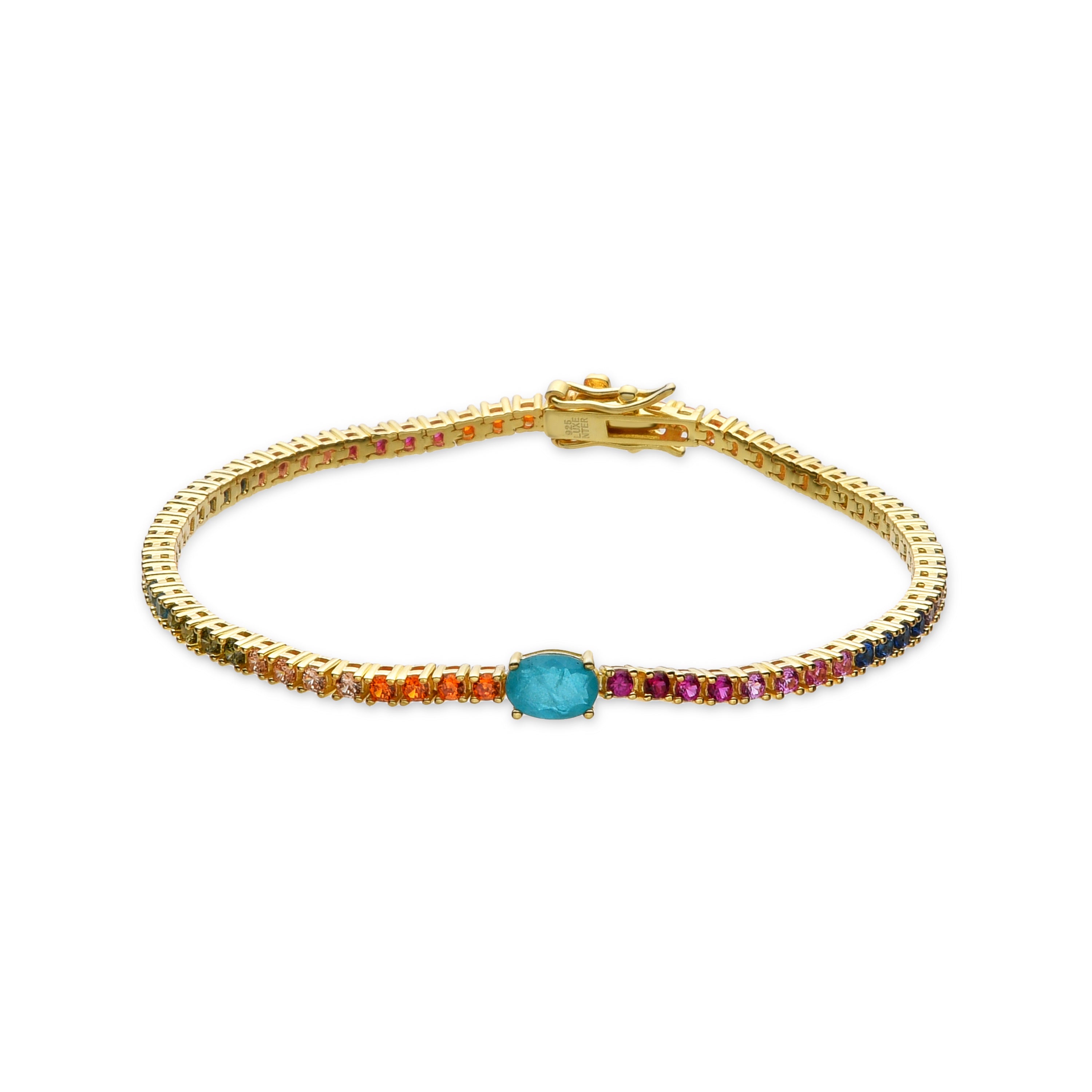 Pulsera de Plata de Ley 925 y Circonita Multicolor acabada en oro amarillo de 18k - Genzol
