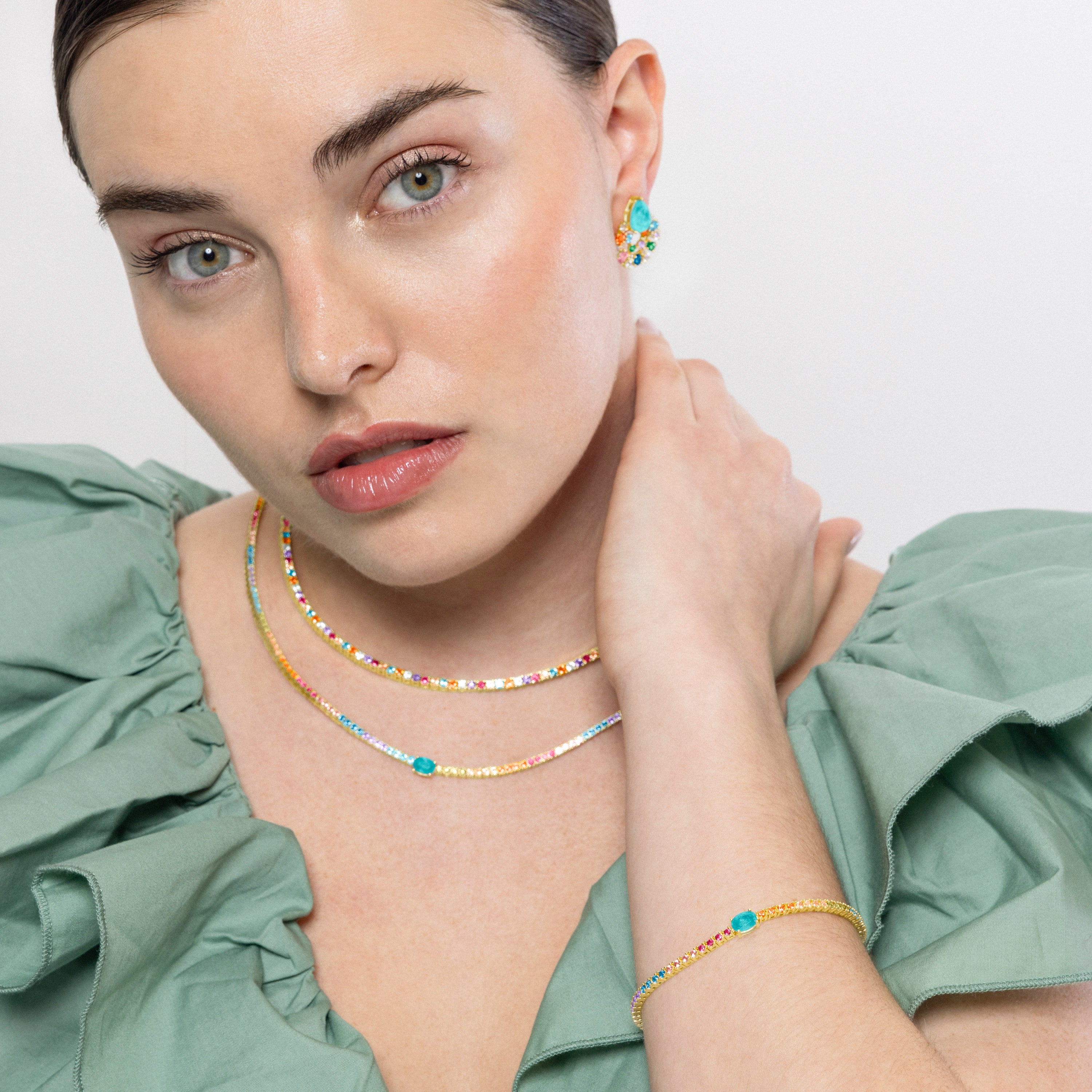 Pulsera de Plata de Ley 925 y Circonita Multicolor acabada en oro amarillo de 18k - Genzol