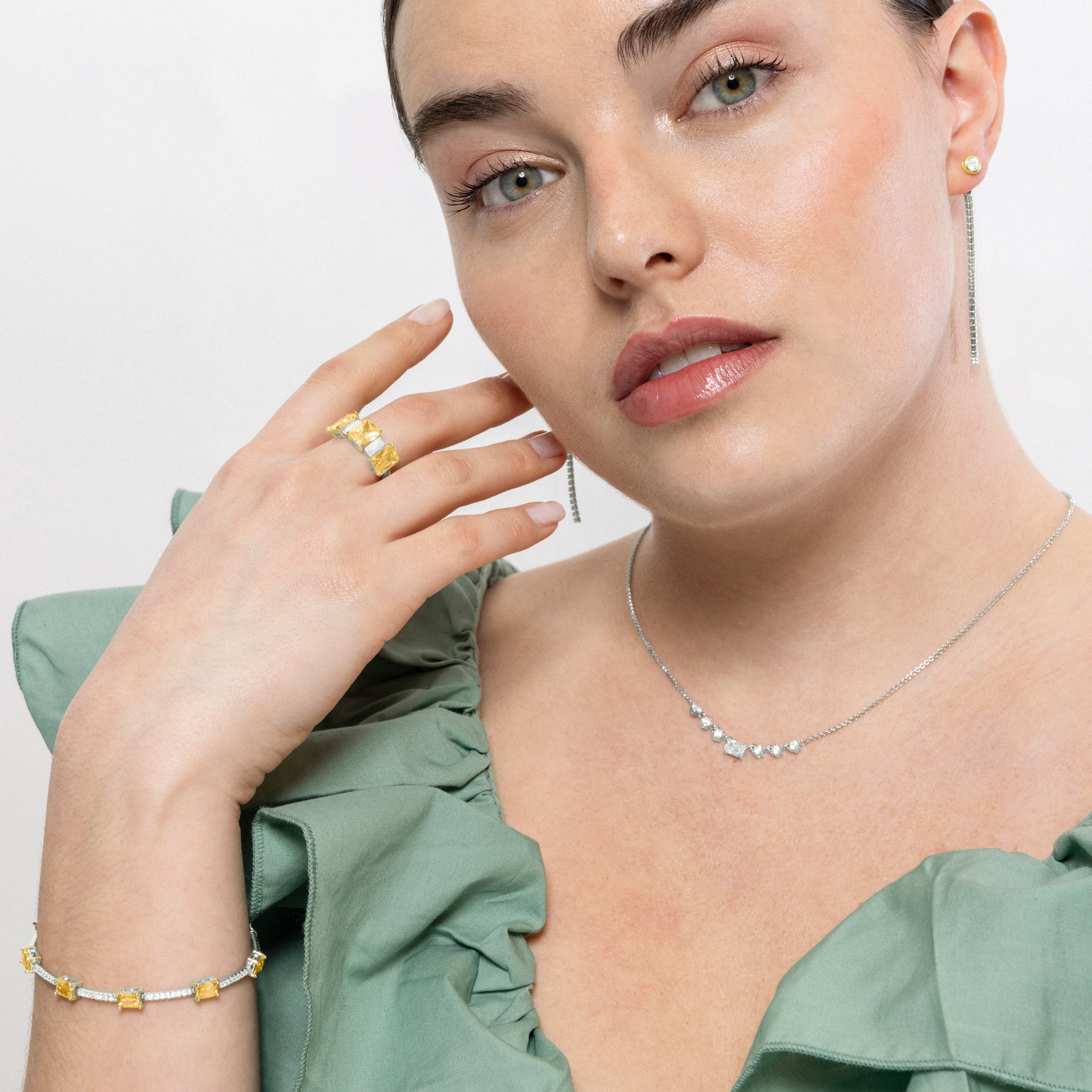 Pulsera de Plata de Ley 925 y Padparadscha acabada en rodio - Poxdi