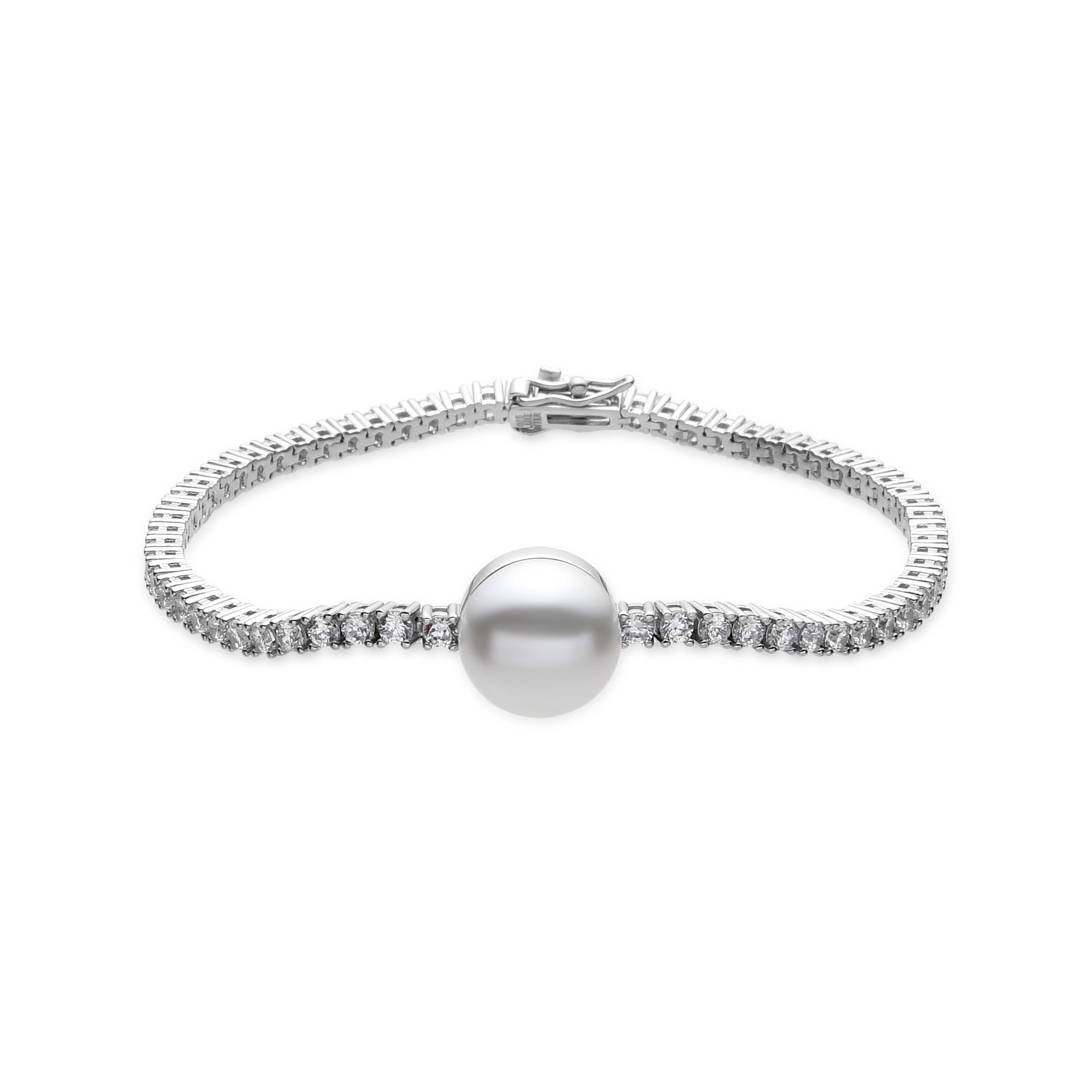 Pulsera de Plata de Ley 925 y Perla Blanca acabada en rodio - Gakai