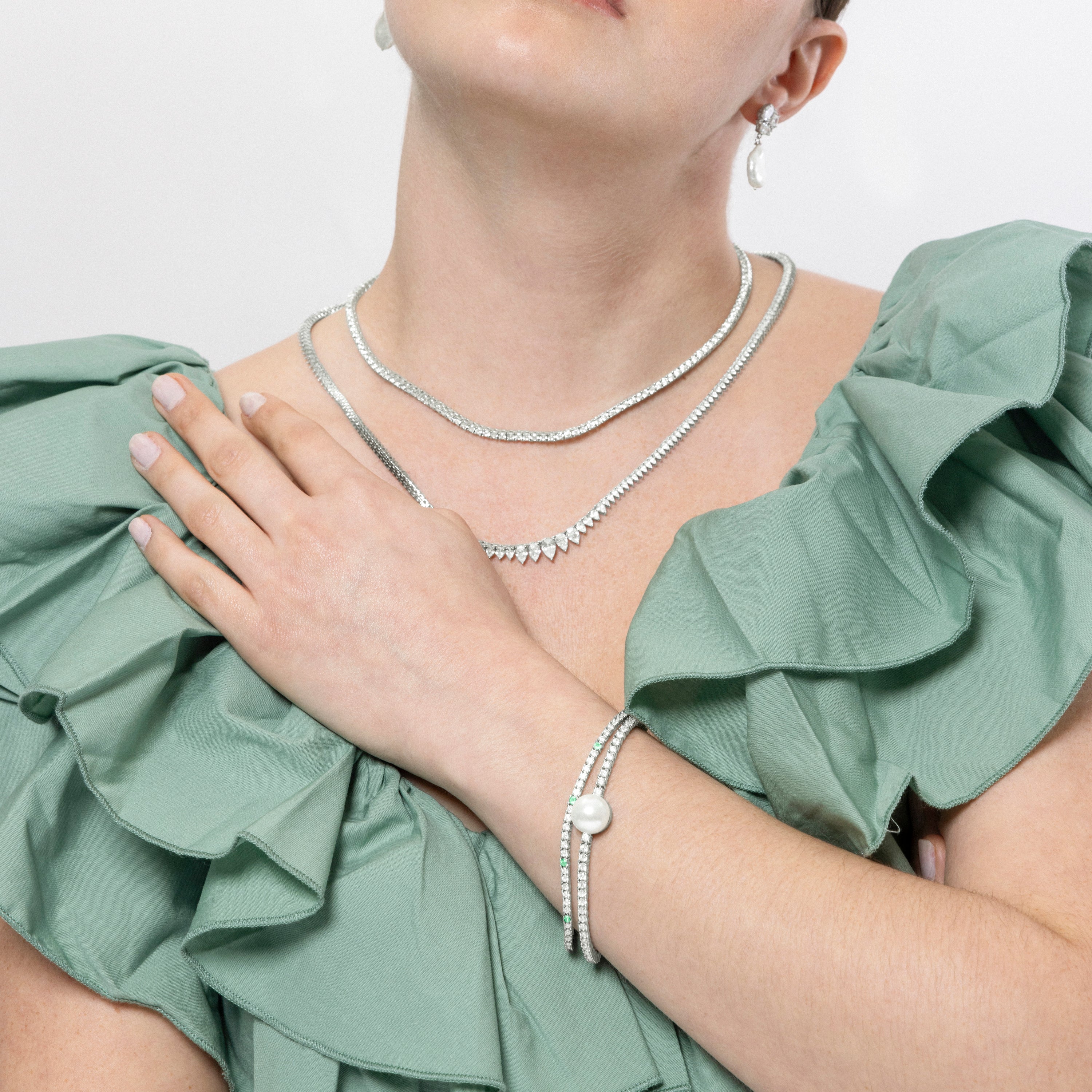 Pulsera de Plata de Ley 925 y Perla Blanca acabada en rodio - Gakai