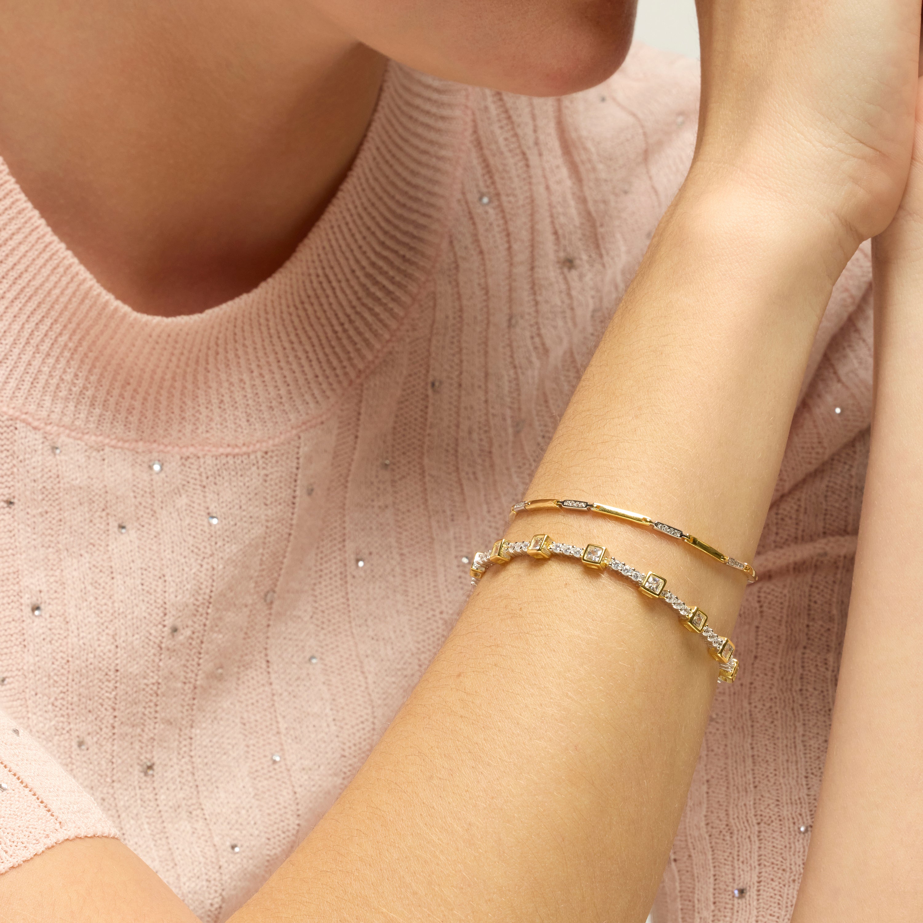 Pulsera de Plata de Ley 925 y Circonita Brillante acabado oro amarillo de 18k - Welco