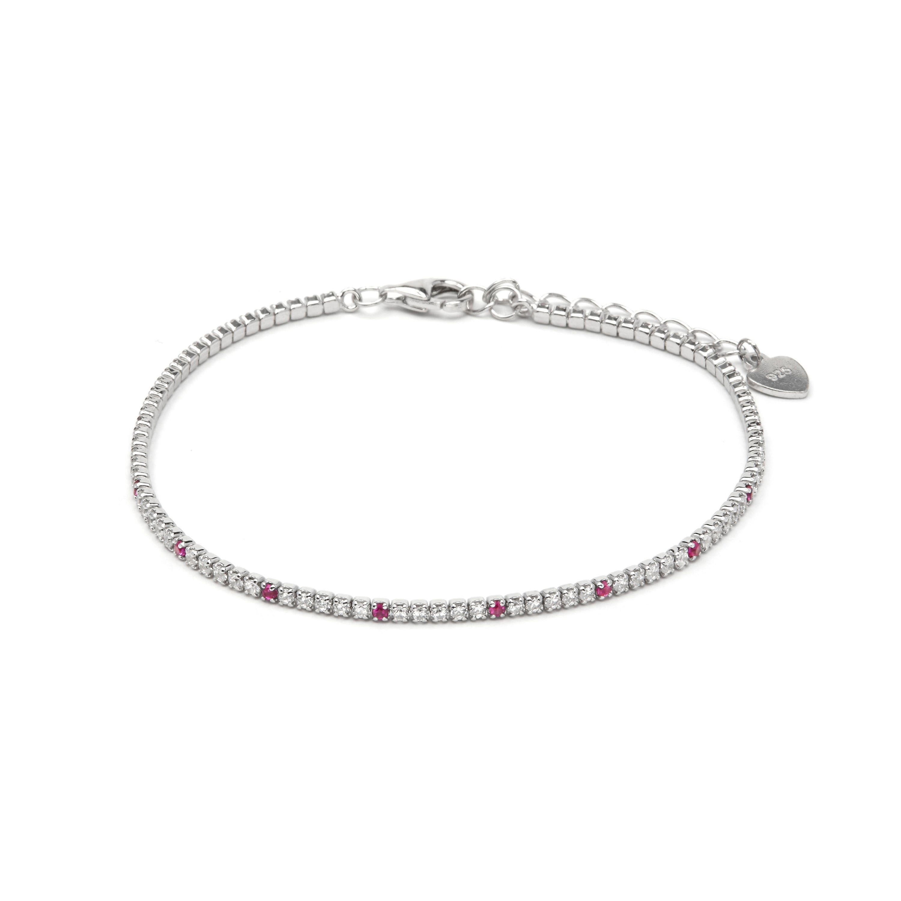 Pulsera de Plata de Ley 925 y Circonita Rubí acabado en rodio - Nuwo