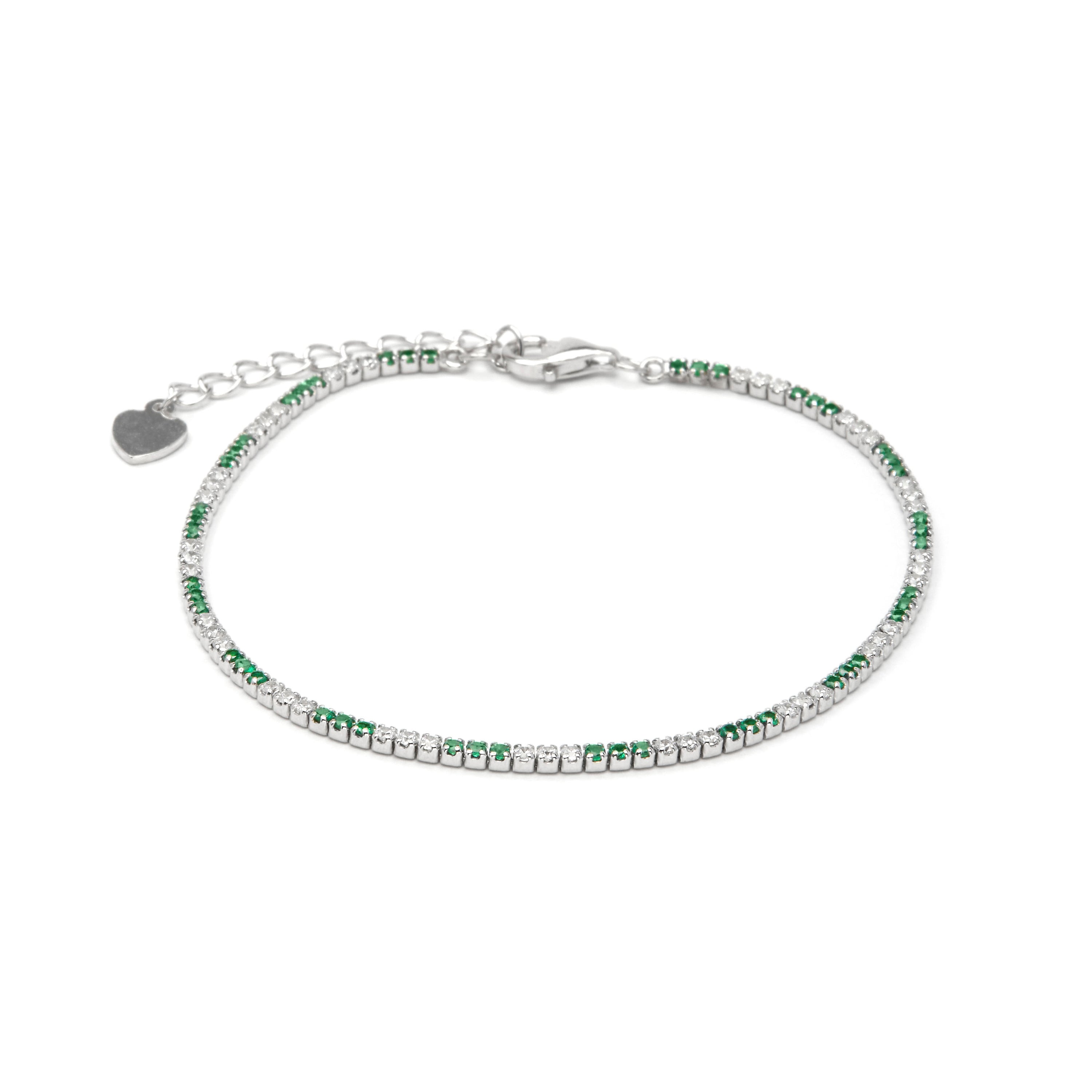 Pulsera de Plata de Ley 925 y Circonita Esmeralda acabado en rodio - Oriem