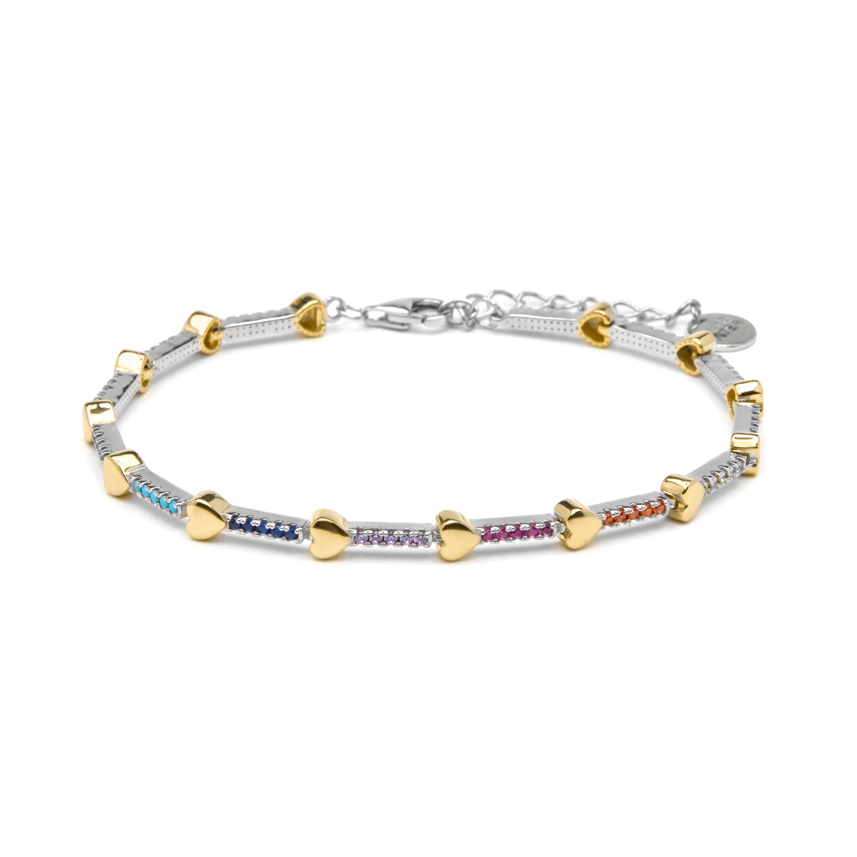 Pulsera de Plata de Ley 925 y Circonita Multicolor acabado en oro amarillo 18k - Yibael