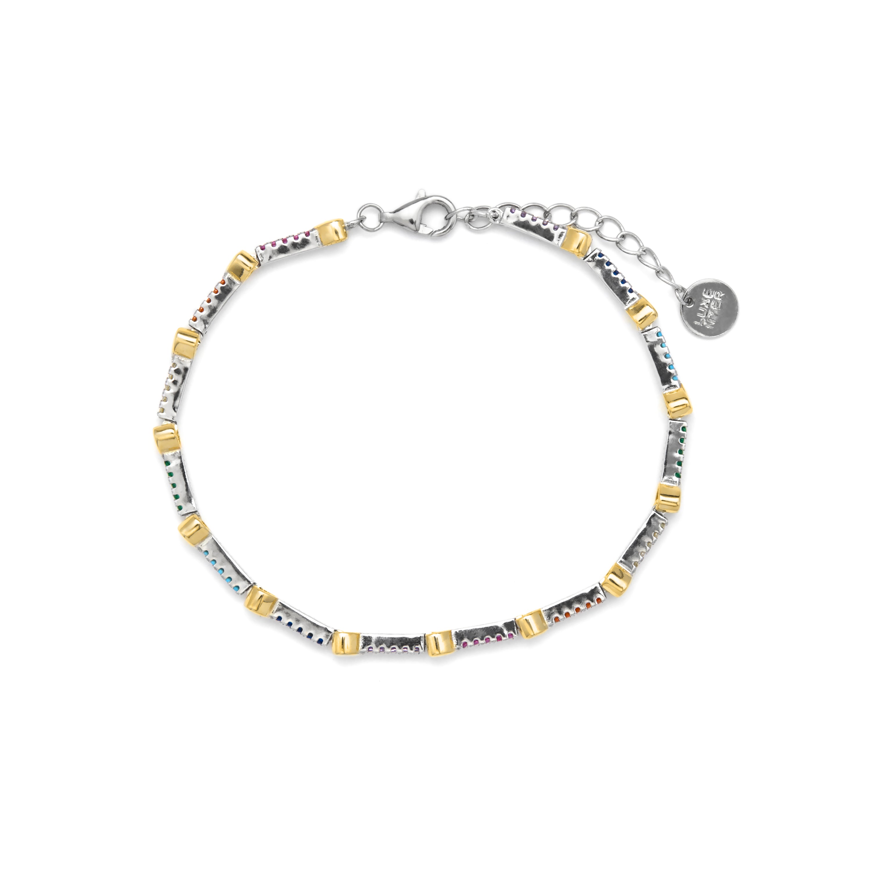 Pulsera de Plata de Ley 925 y Circonita Multicolor acabado en oro amarillo 18k - Yibael