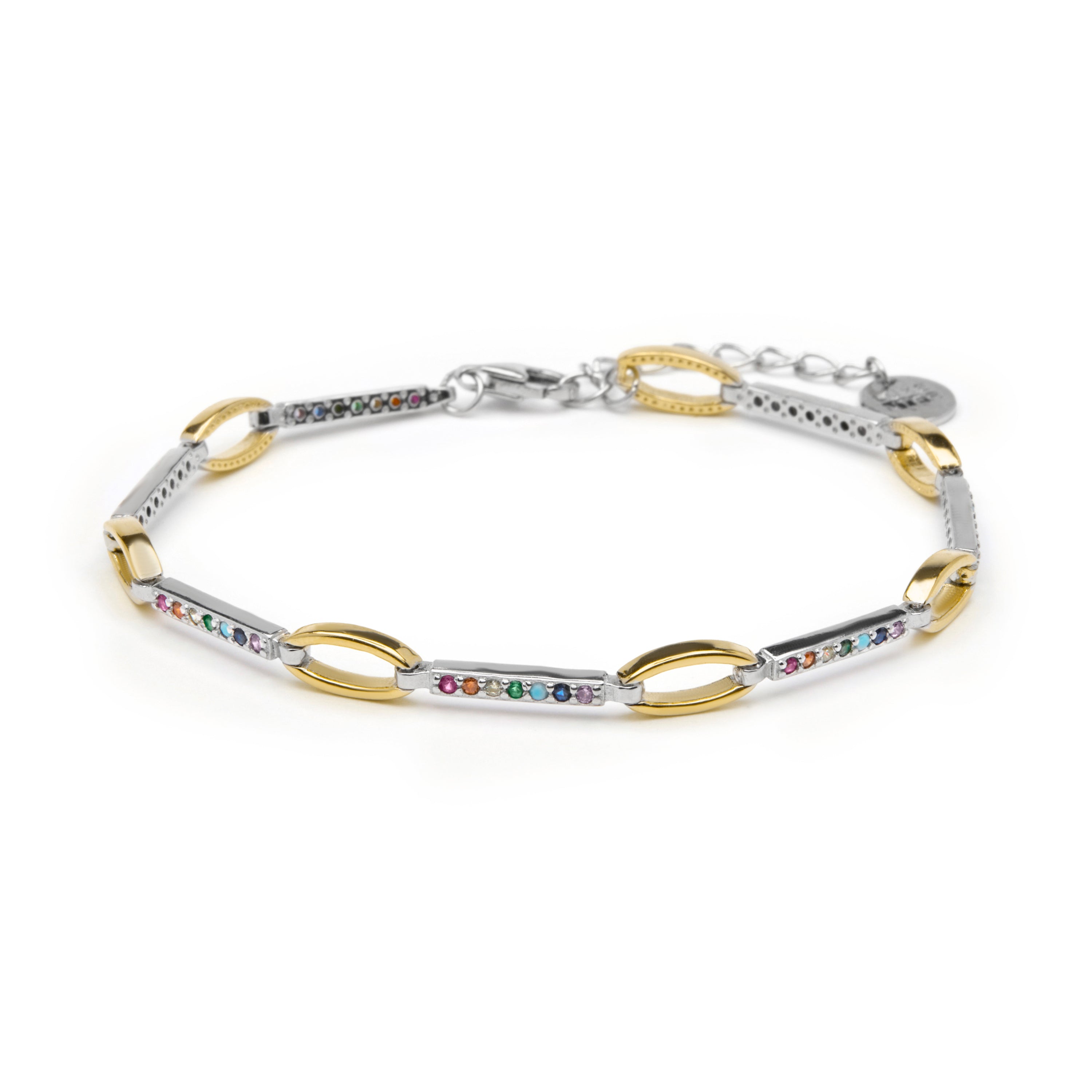 Pulsera de Plata de Ley 925 y Circonita Multicolor acabado en oro amarillo 18k - Cacoh