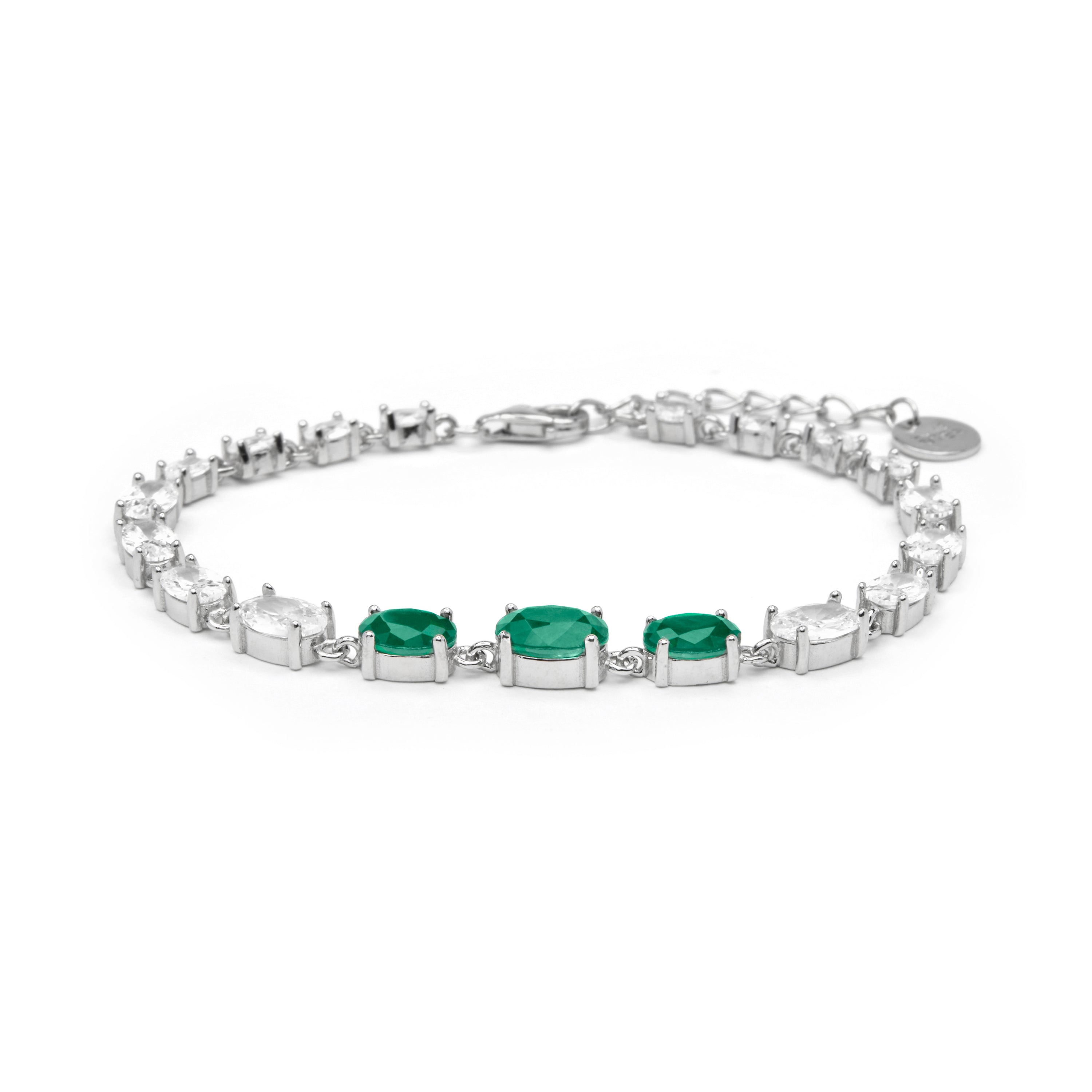 Pulsera de Plata de Ley 925 y Cuarzo Hidrotermal Verde Paraiba acabado en rodio - Adain