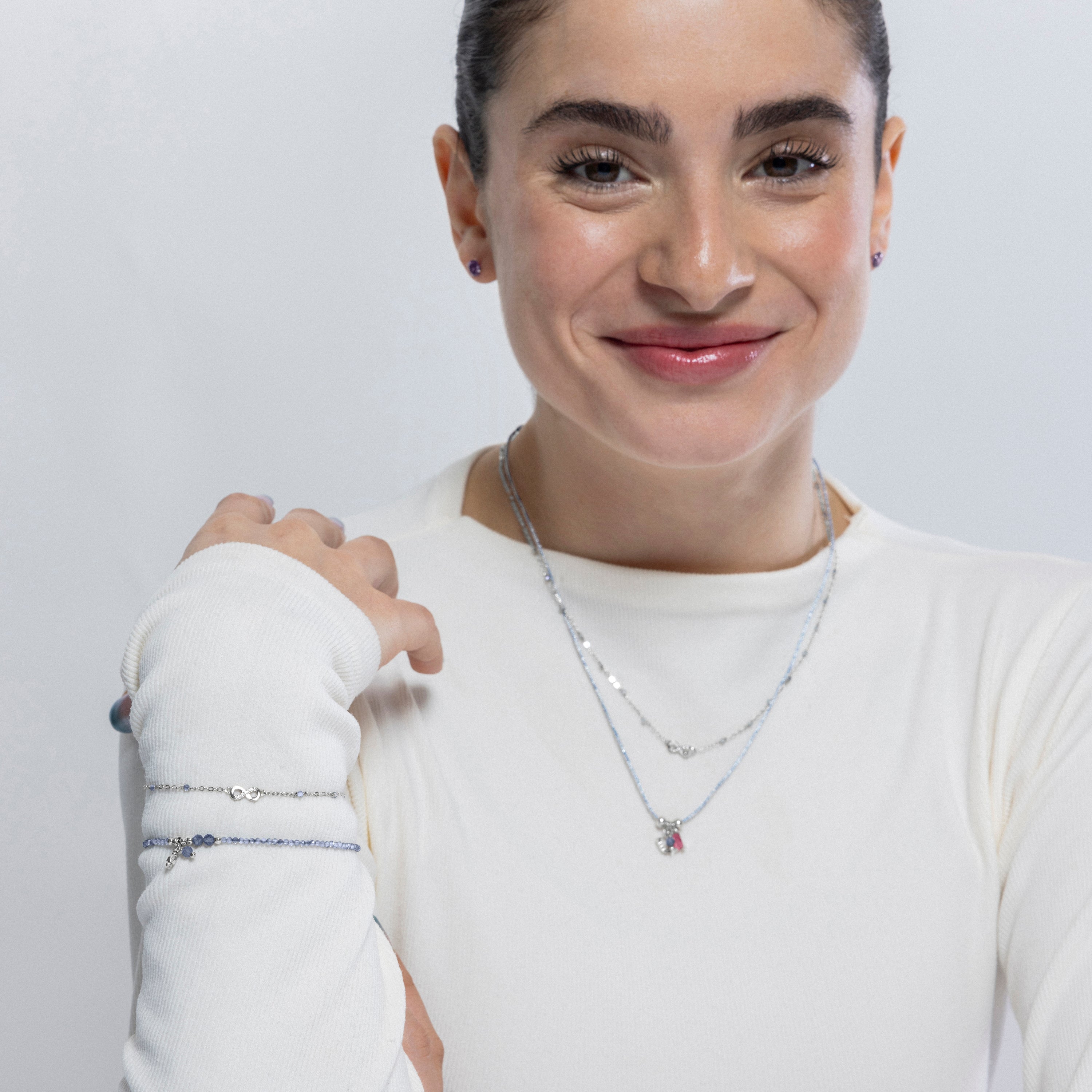 Pulsera de Plata de Ley 925 y Cristal Azul Oscuro acabada rodio - Bialak