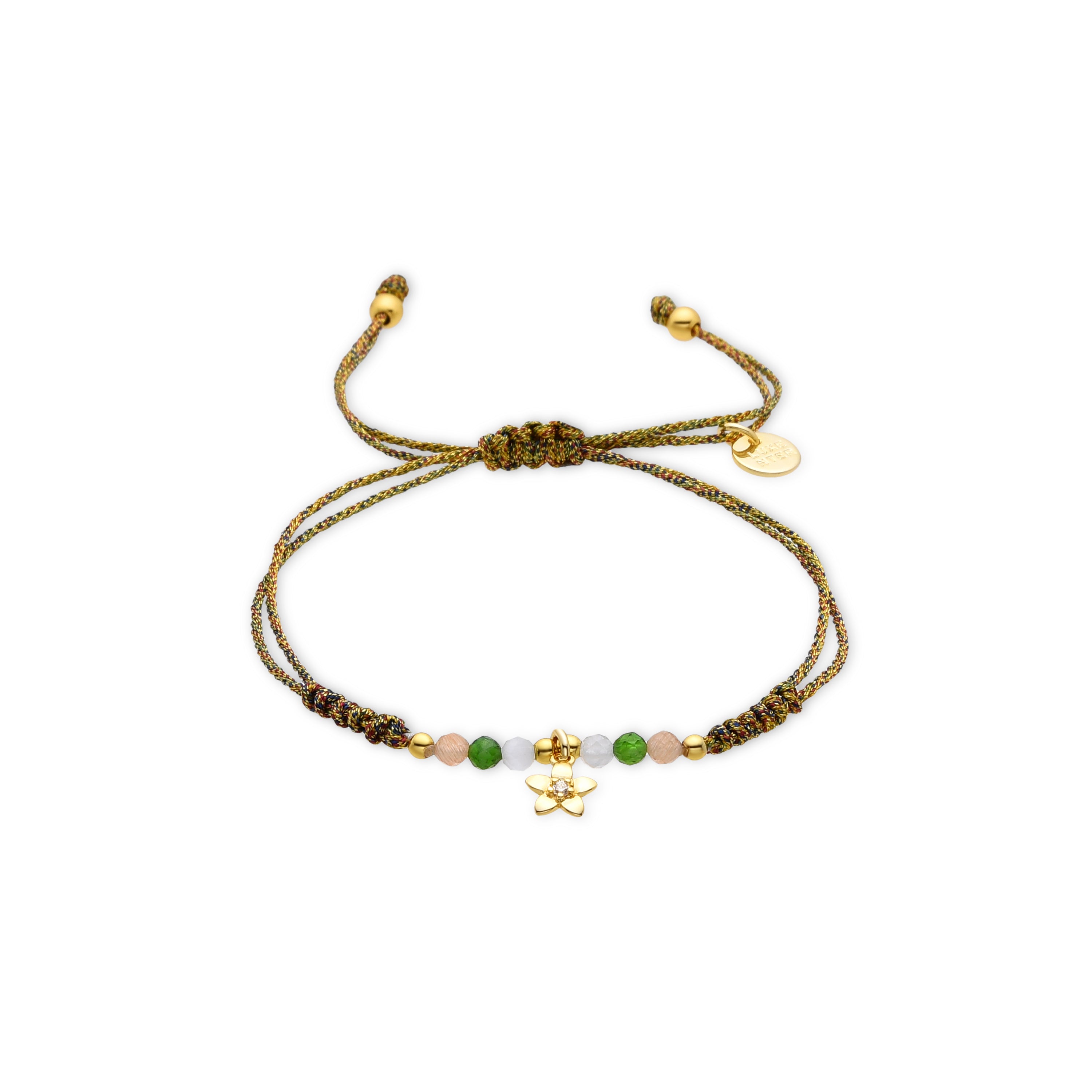 Pulsera de Plata de Ley 925 y Cristal Verde acabada en oro amarillo de 18k - Yton
